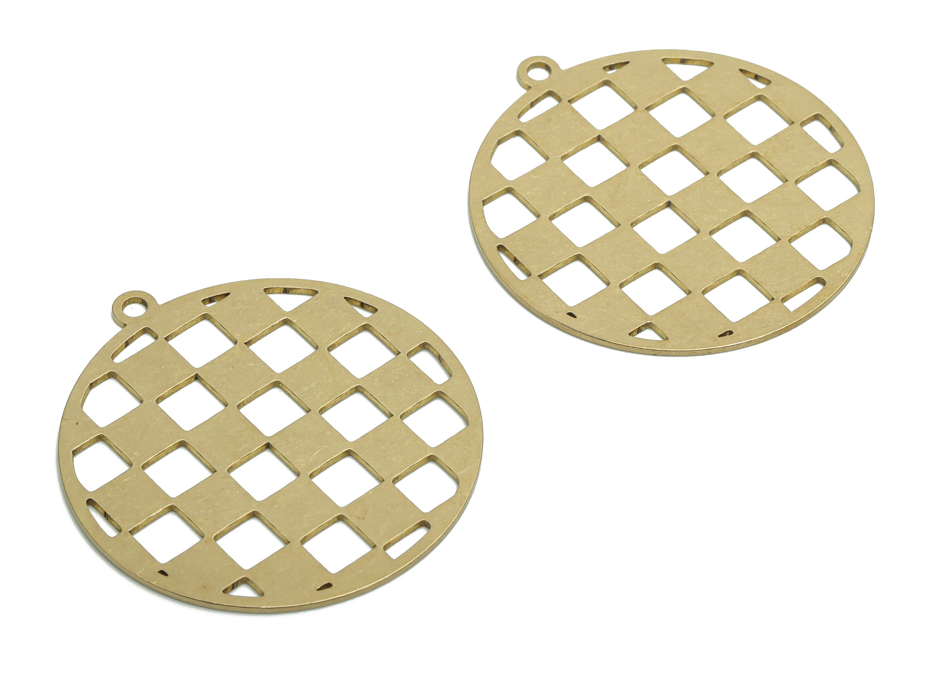 Brass Turta Round Diamond Earring Charms - Raw Brass Pie Diamond Circle Pendant - Jewelry Making Supplies - 35.82x32.94x0.64mm - PPA2237 - DOMEDBAZAAR