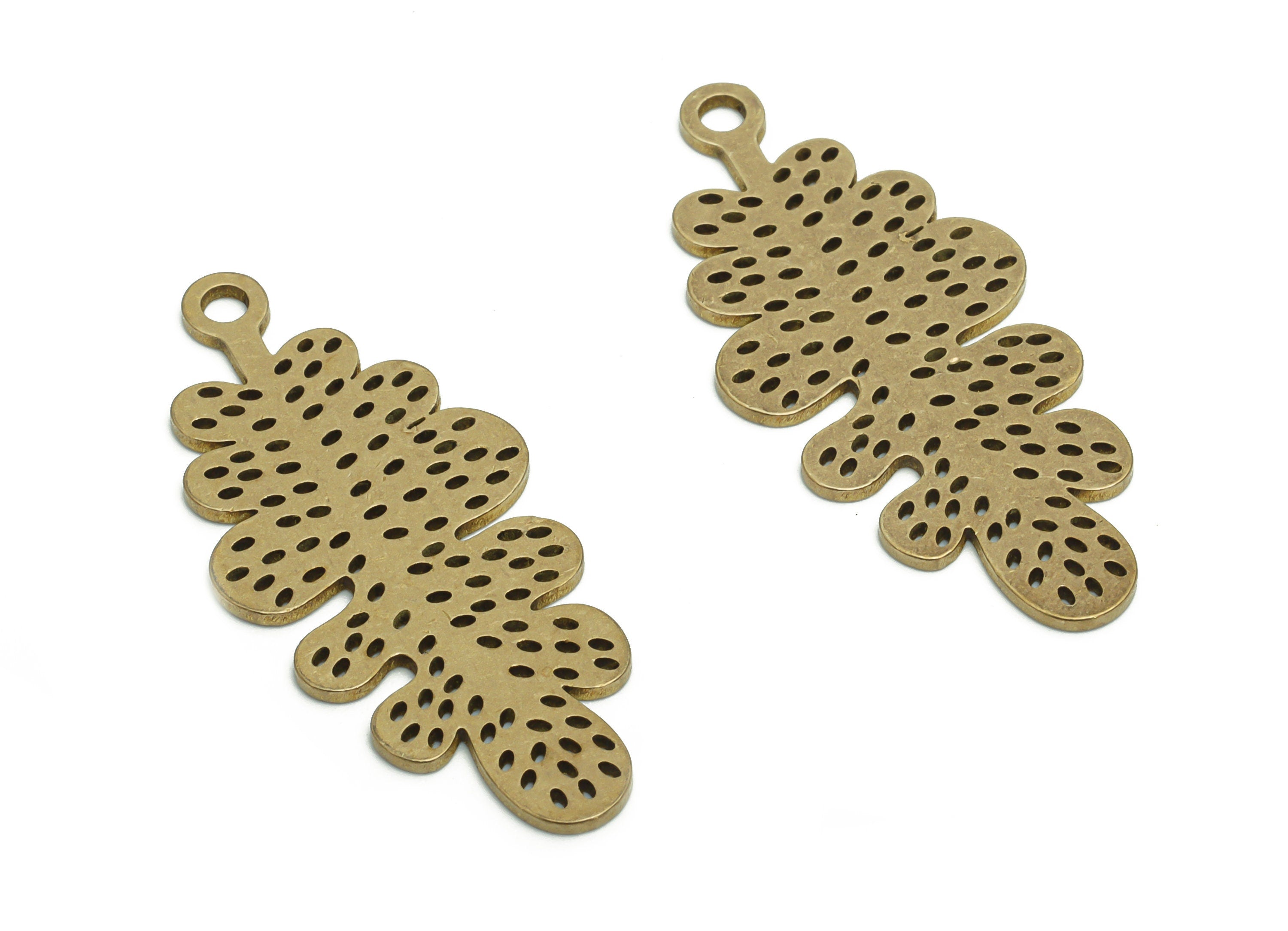 Brass Bubble Grape Earring Charms - Raw Brass Bubble Leaves Pendant - Jewelry Making Supplies - 37.78x16.85x0.86mm - PPA2342 - DOMEDBAZAAR