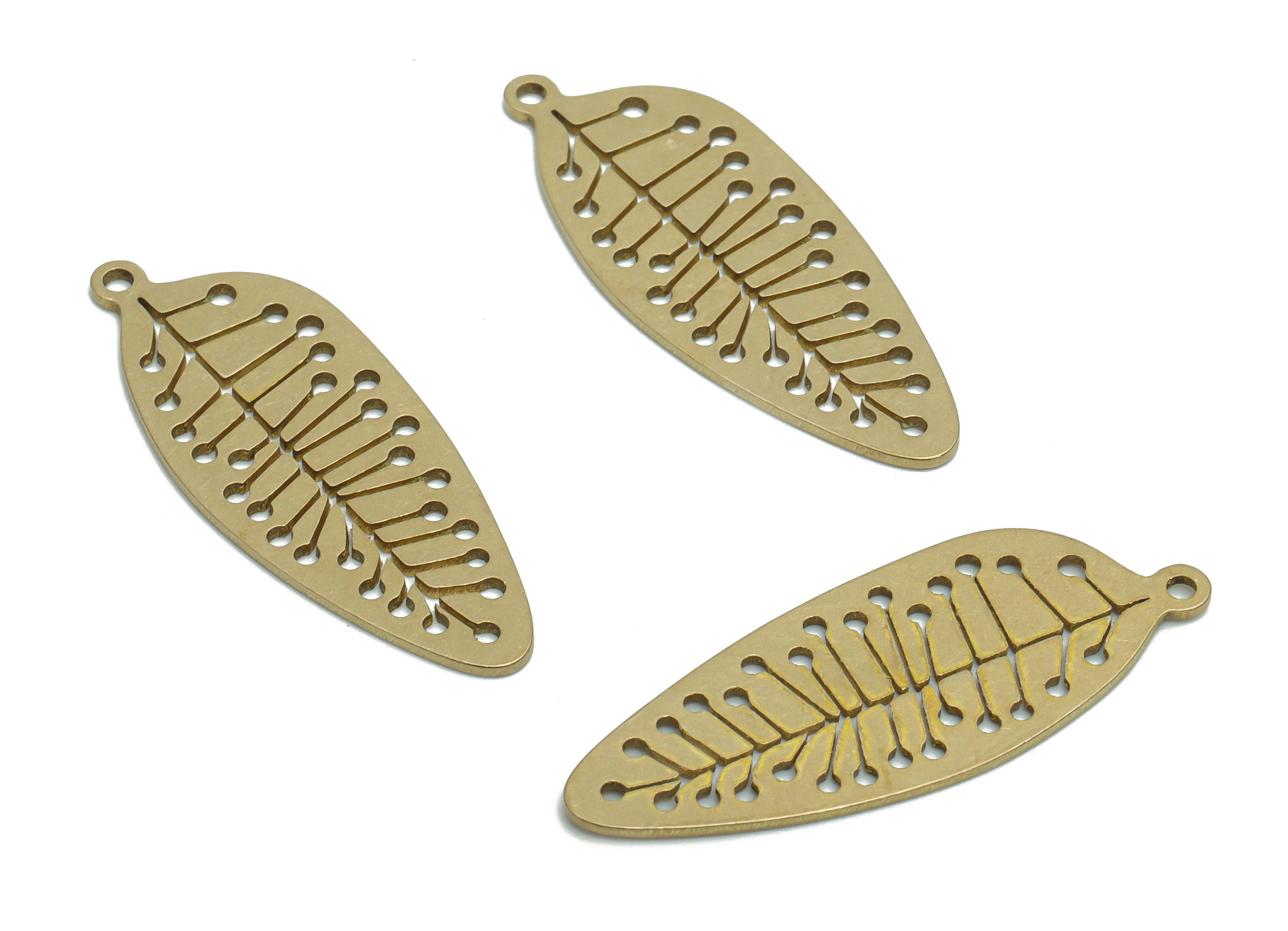 Brass Leaf Earring Charms - Raw Brass Rib Nervure Branches Pendant - Jewelry Making Supplies - 34.83x12.94x0.75mm - PPA1824 - DOMEDBAZAAR