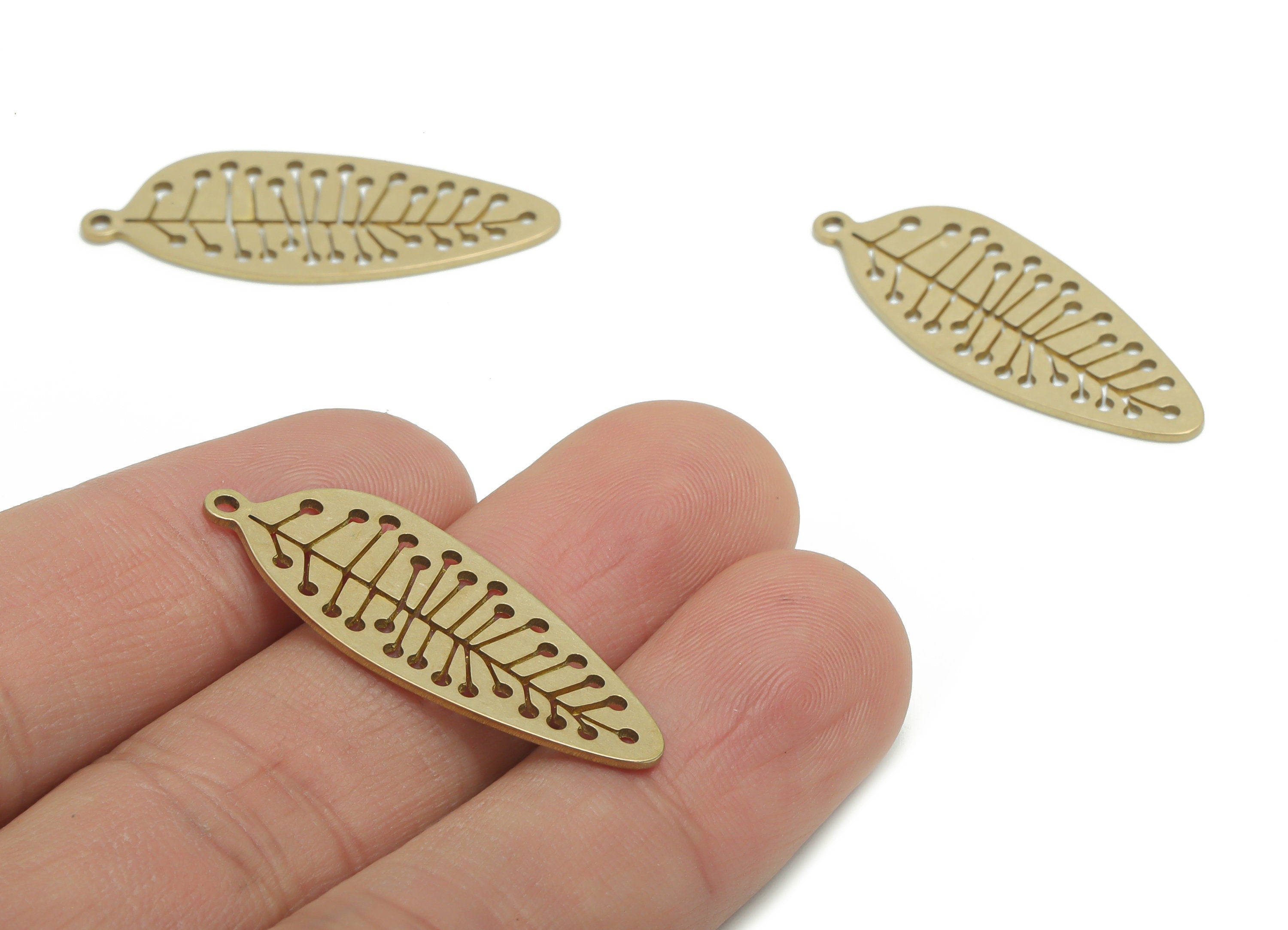 Brass Leaf Earring Charms - Raw Brass Rib Nervure Branches Pendant - Jewelry Making Supplies - 34.83x12.94x0.75mm - PPA1824 - DOMEDBAZAAR