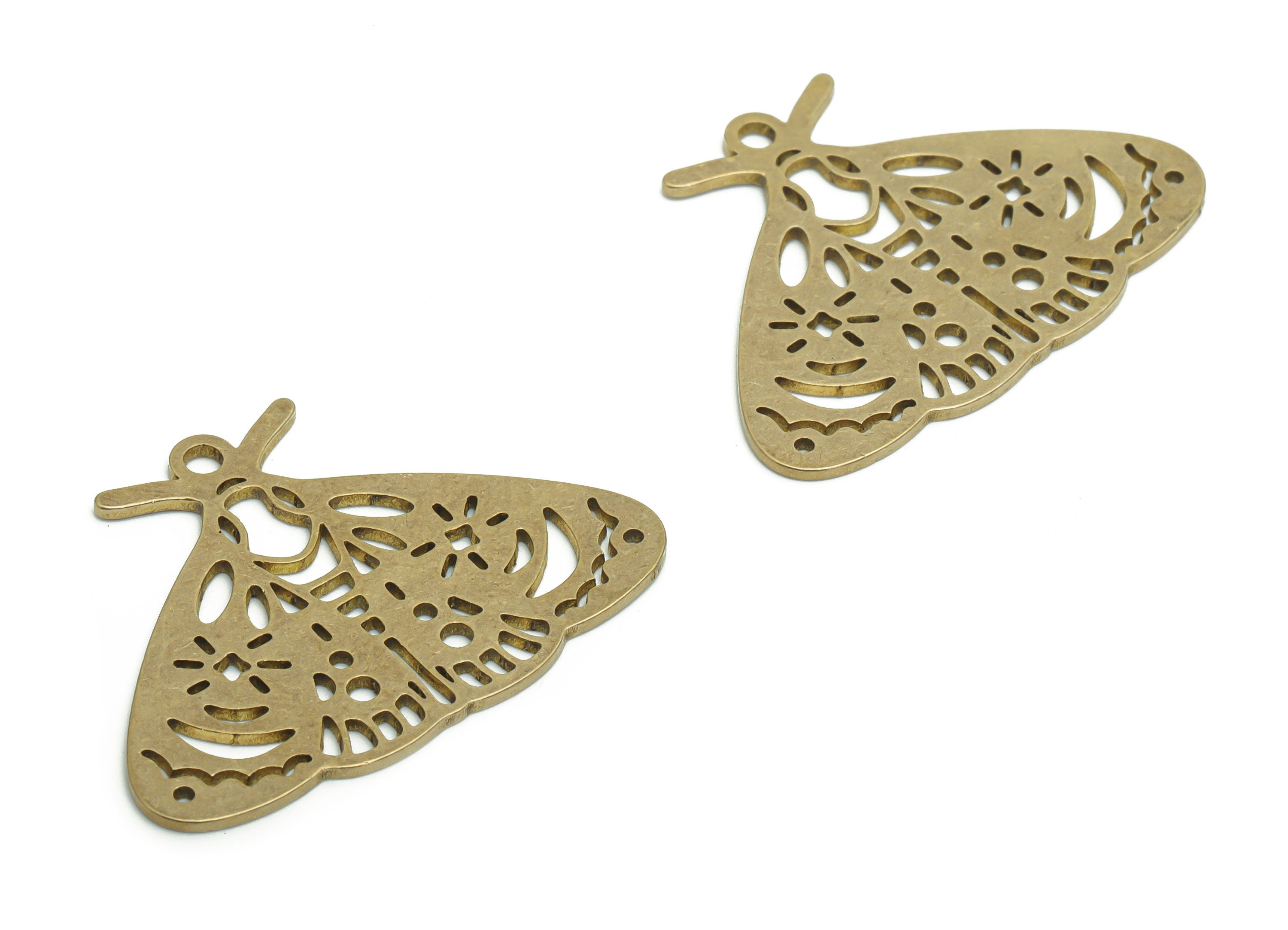 Brass Moth Pattern Earring Charms - Raw Brass Moth Pattern Pendant - DIY Jewelry Making Supplies - 34.78x25.16x0.88mm - PPA2380 - DOMEDBAZAAR