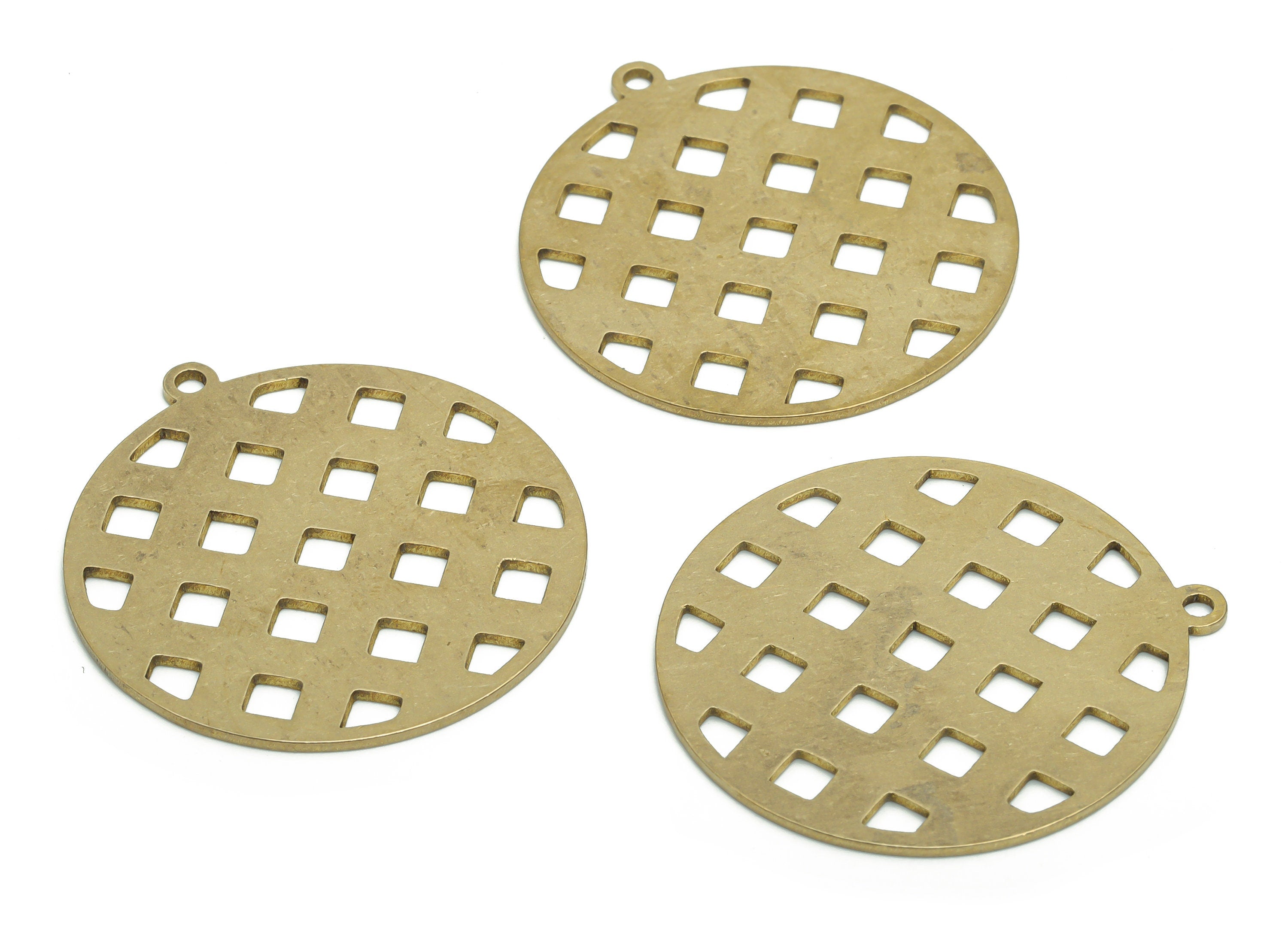 Brass Turta Round Square Earring Charms - Raw Brass Pie Square Circle Pendant - Jewelry Making Supplies - 35.84x32.97x0.87mm - PPA2257 - DOMEDBAZAAR