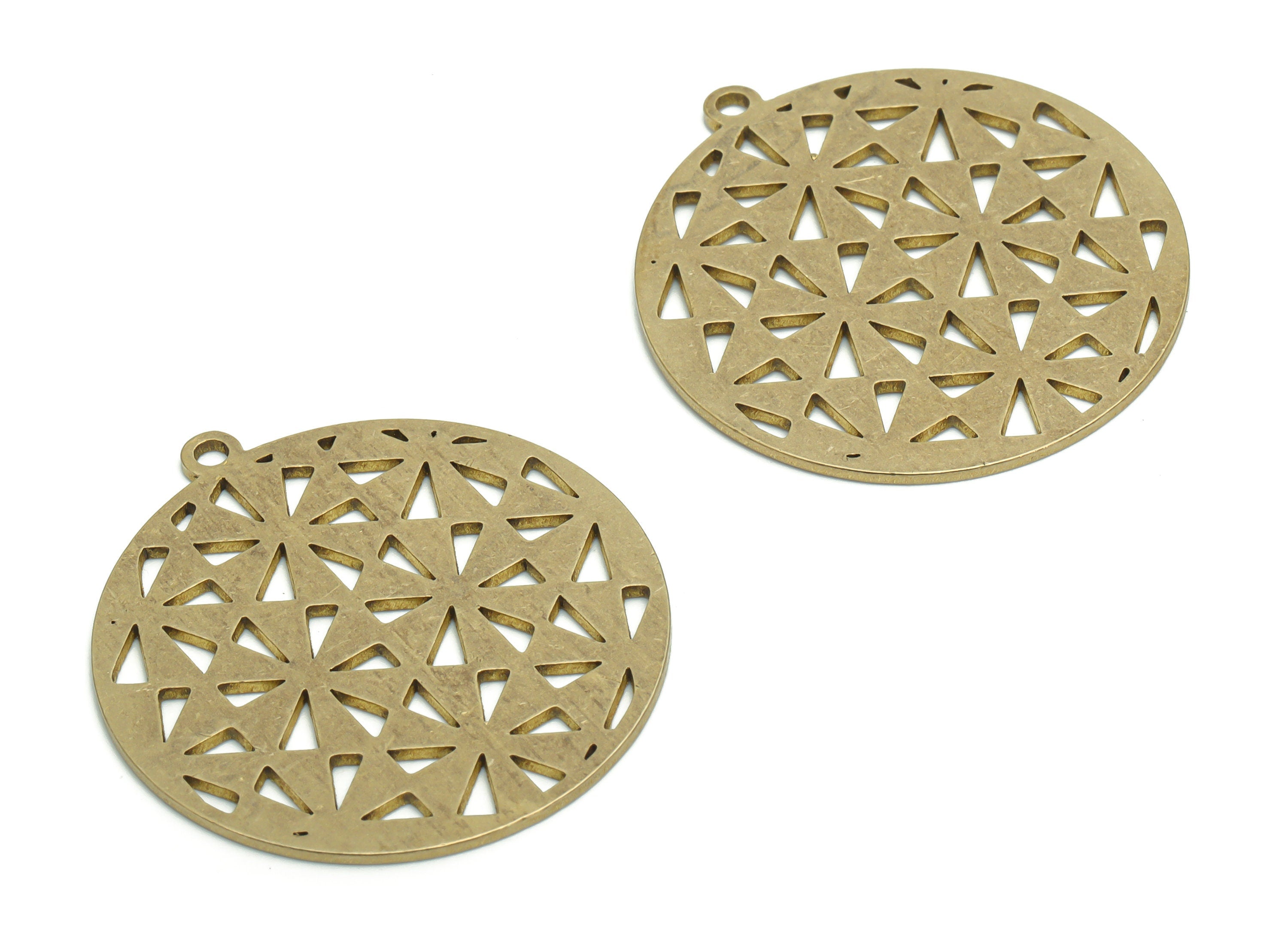 Brass Round Triangles Earring Charms - Raw Brass Triangles Circle Pendant - Jewelry Making Supplies - 35.74x32.97x0.88mm - PPA2253 - DOMEDBAZAAR