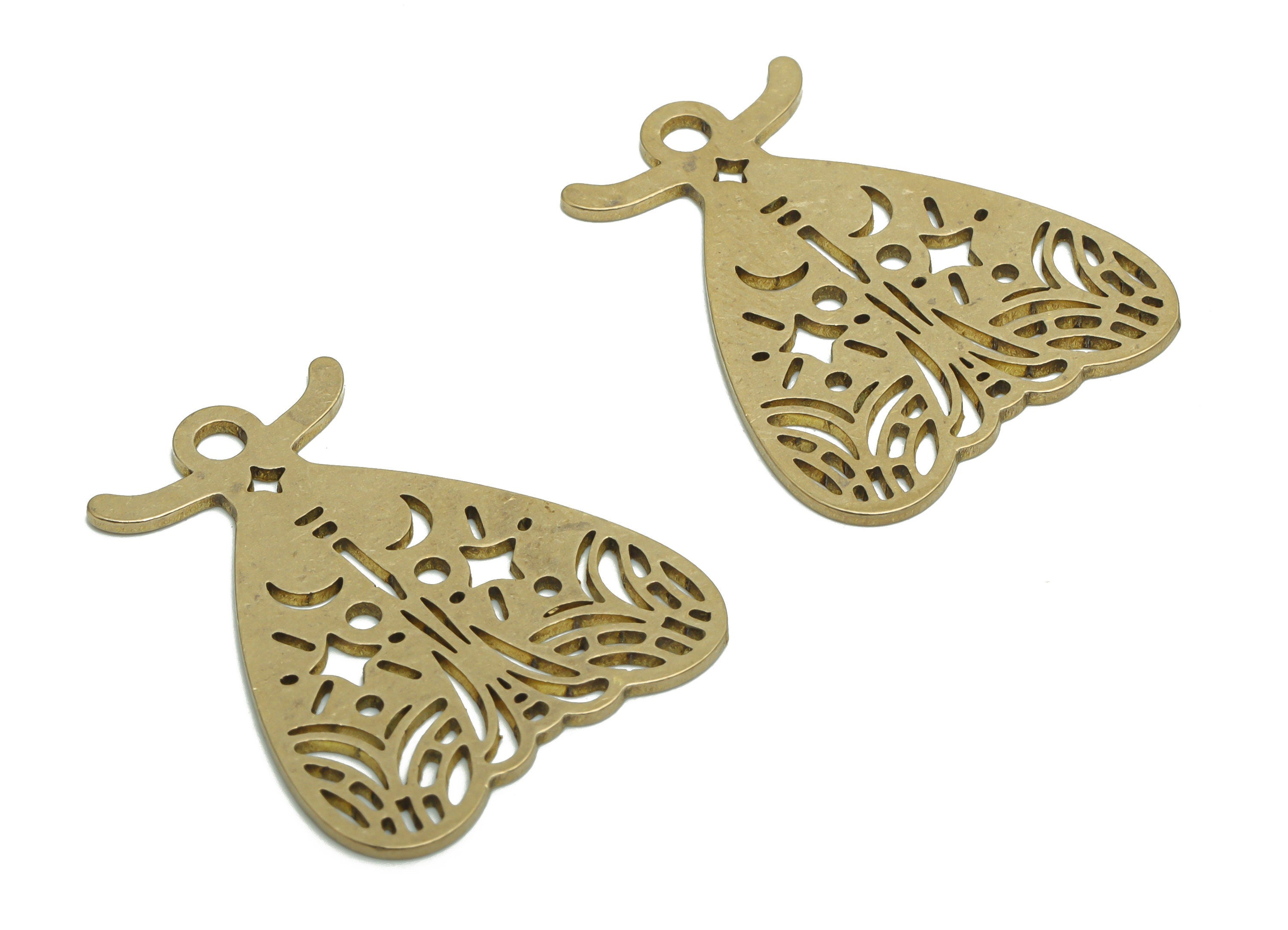 Brass Moth Earring Charms - Raw Brass Moth Pendant - DIY Jewelry Making Supplies - 29.85x24.23x0.89mm - PPA2379 - DOMEDBAZAAR