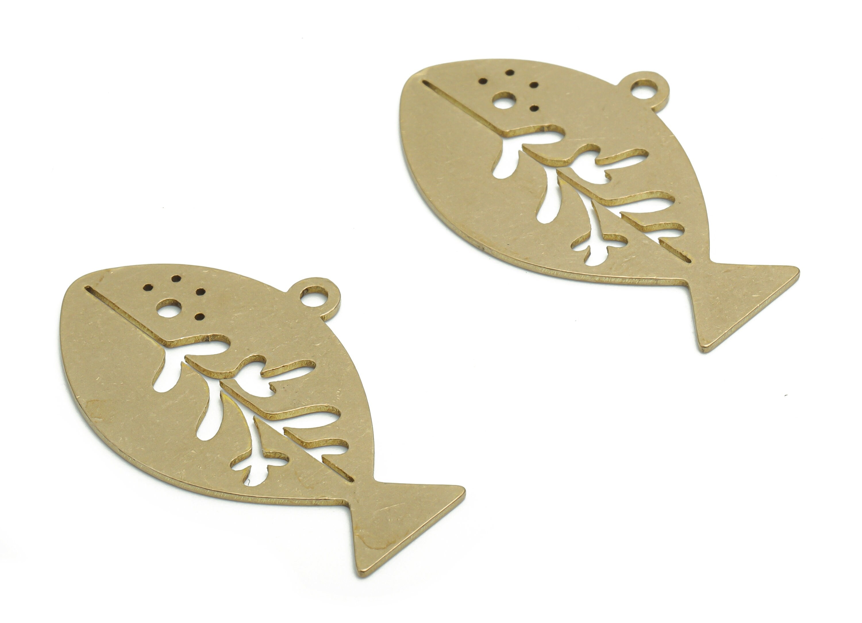 Brass Fish Branch Earring Charms - Raw Brass Whale Oval Triangle Pendant - DIY Jewelry Making Supplies - 34.94x21.64x0.76mm - PPA1860 - DOMEDBAZAAR