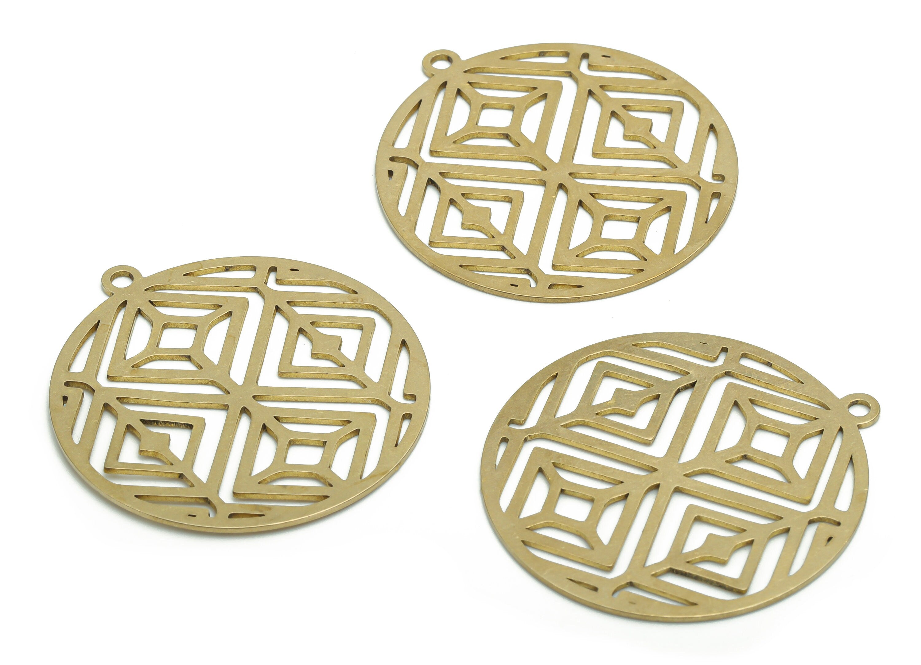 Brass Round Rhombic Earring Charms - Raw Brass Diamond Circle Pendant - Jewelry Making Supplies - 35.76x32.89x0.66mm - PPA2245 - DOMEDBAZAAR