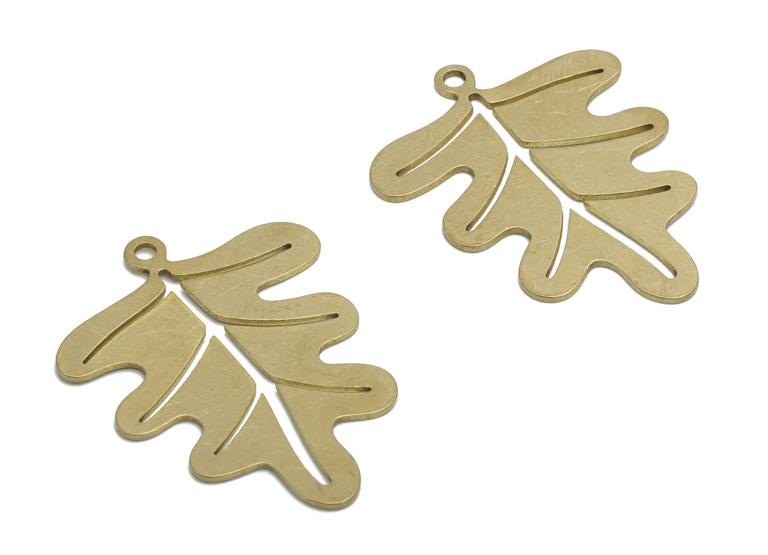 Brass Monstera Earring Charms - Raw Brass Rib Nervure Leaf Pendant - DIY Jewelry Making Supplies - 34.57x26.42x0.76mm - PPA1819 - DOMEDBAZAAR