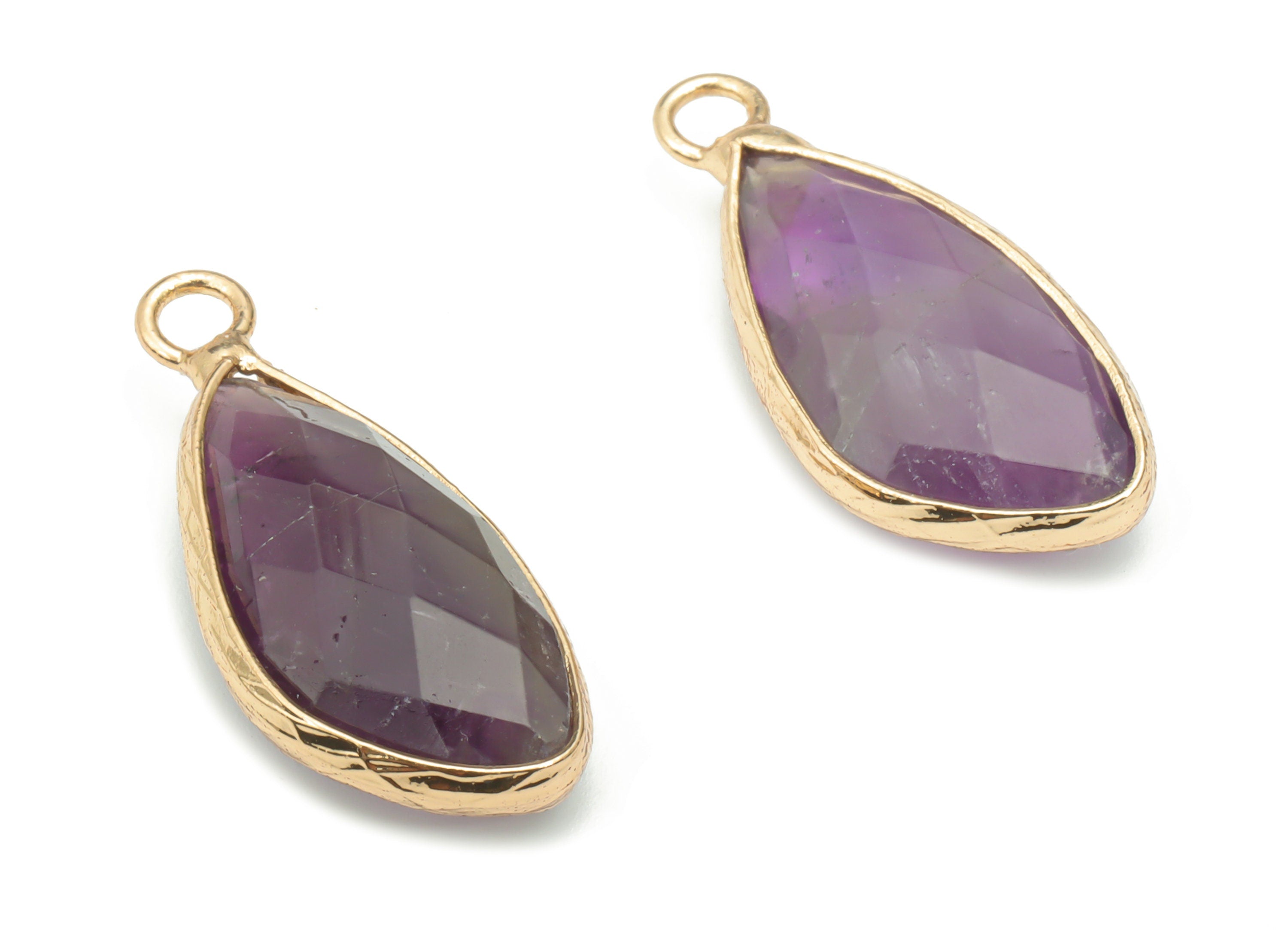 Amethyst Faceted Natural Stone Charms - Brass Geometry Pendant - Gold Tone Plated Brass – Jewelry Supplies - 24.86x14.41x6.54mm – NS1627B - DOMEDBAZAAR