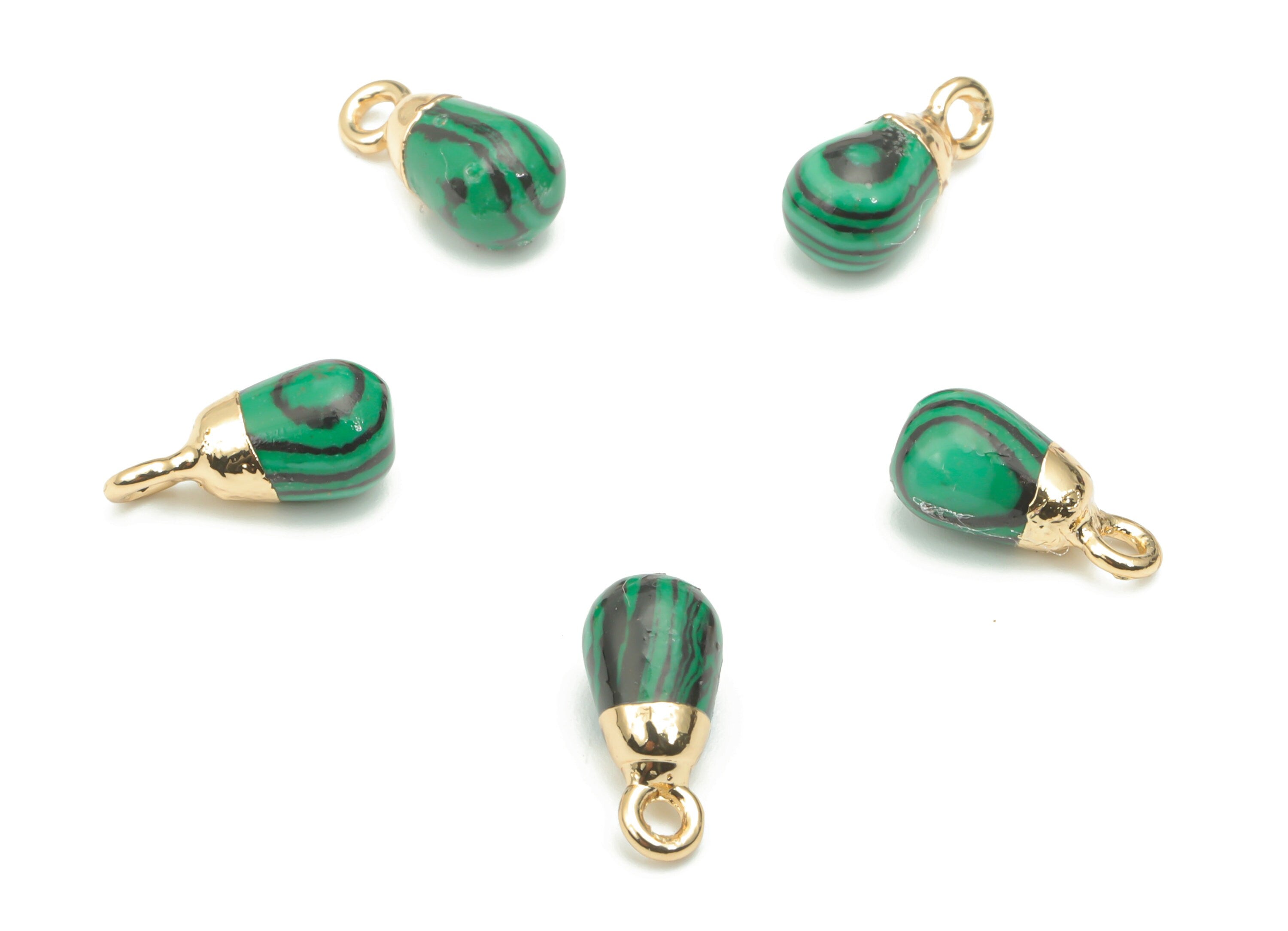 BImitation Malachite Natural Stone Drop Charms - Brass Beads Pendant - Gold Tone Plated Brass – Jewelry Supplies - 13.39x6.3x6.3mm – NS1645H - DOMEDBAZAAR