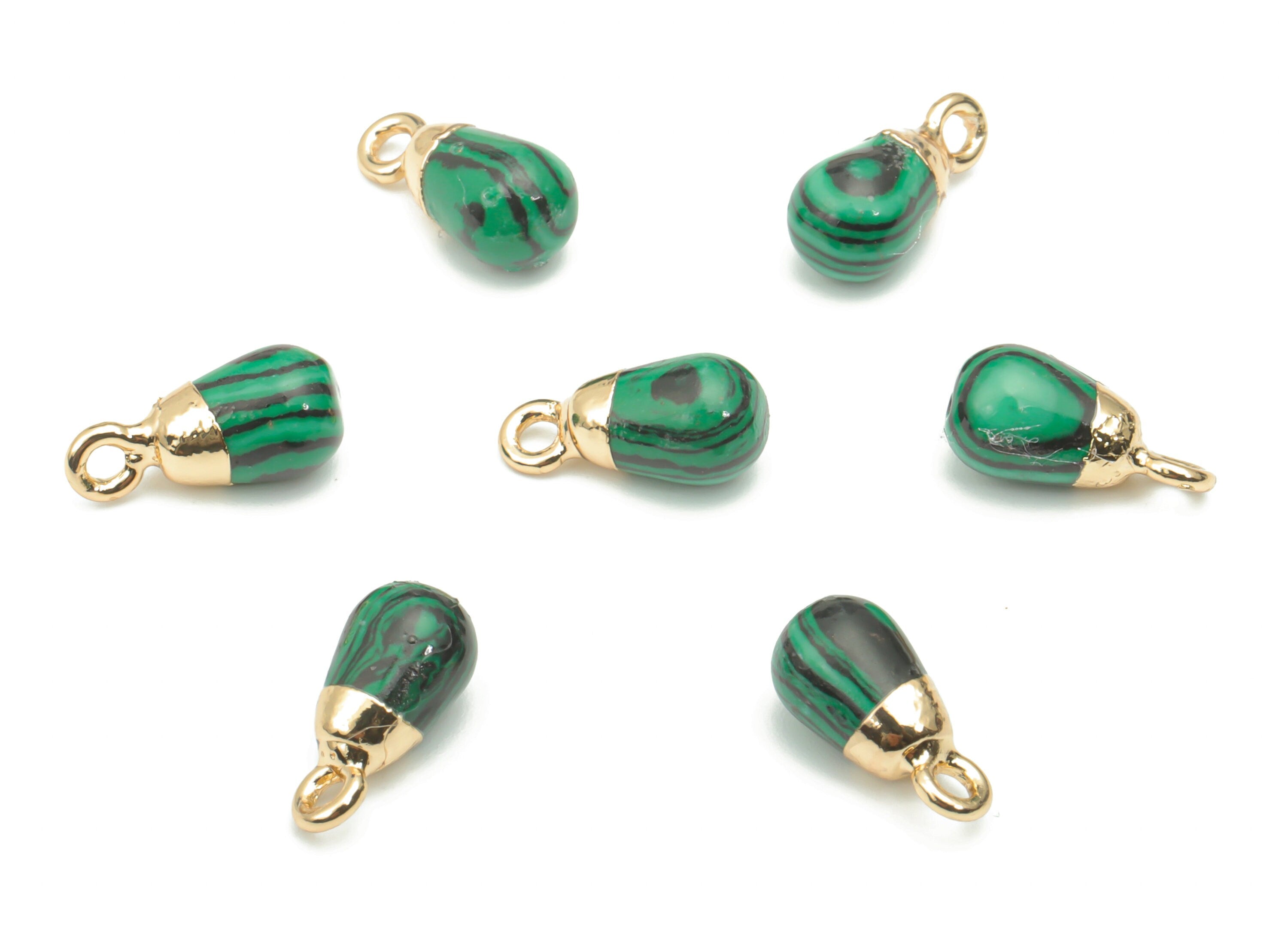 BImitation Malachite Natural Stone Drop Charms - Brass Beads Pendant - Gold Tone Plated Brass – Jewelry Supplies - 13.39x6.3x6.3mm – NS1645H - DOMEDBAZAAR