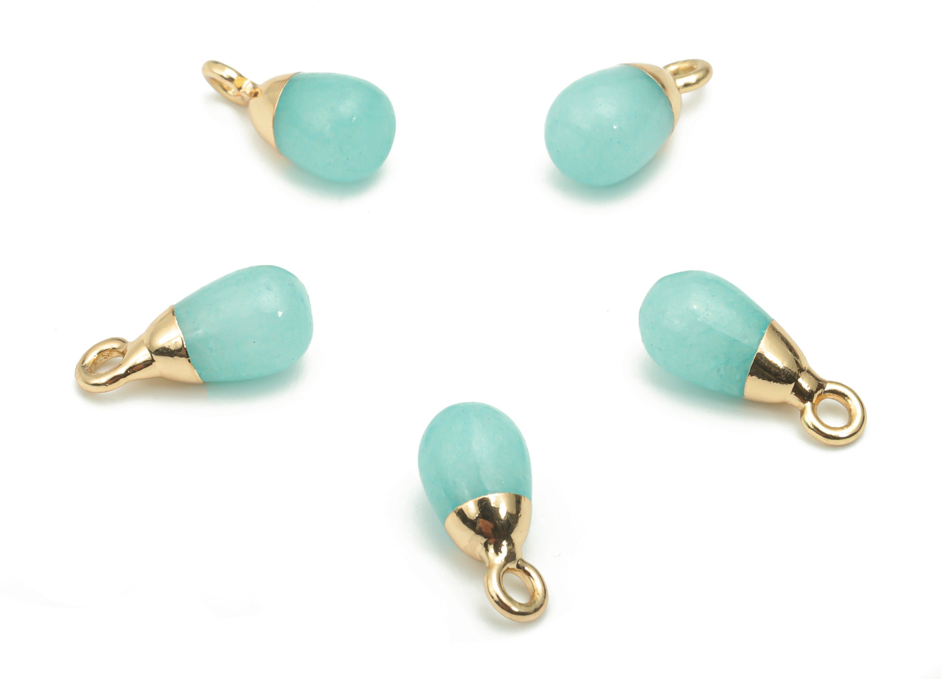 Blue Jade Natural Stone Drop Earring Charms - Brass Beads Pendant - Gold Tone Plated Brass – Jewelry Supplies - 12.9x6.3x6.26mm – NS1645B - DOMEDBAZAAR