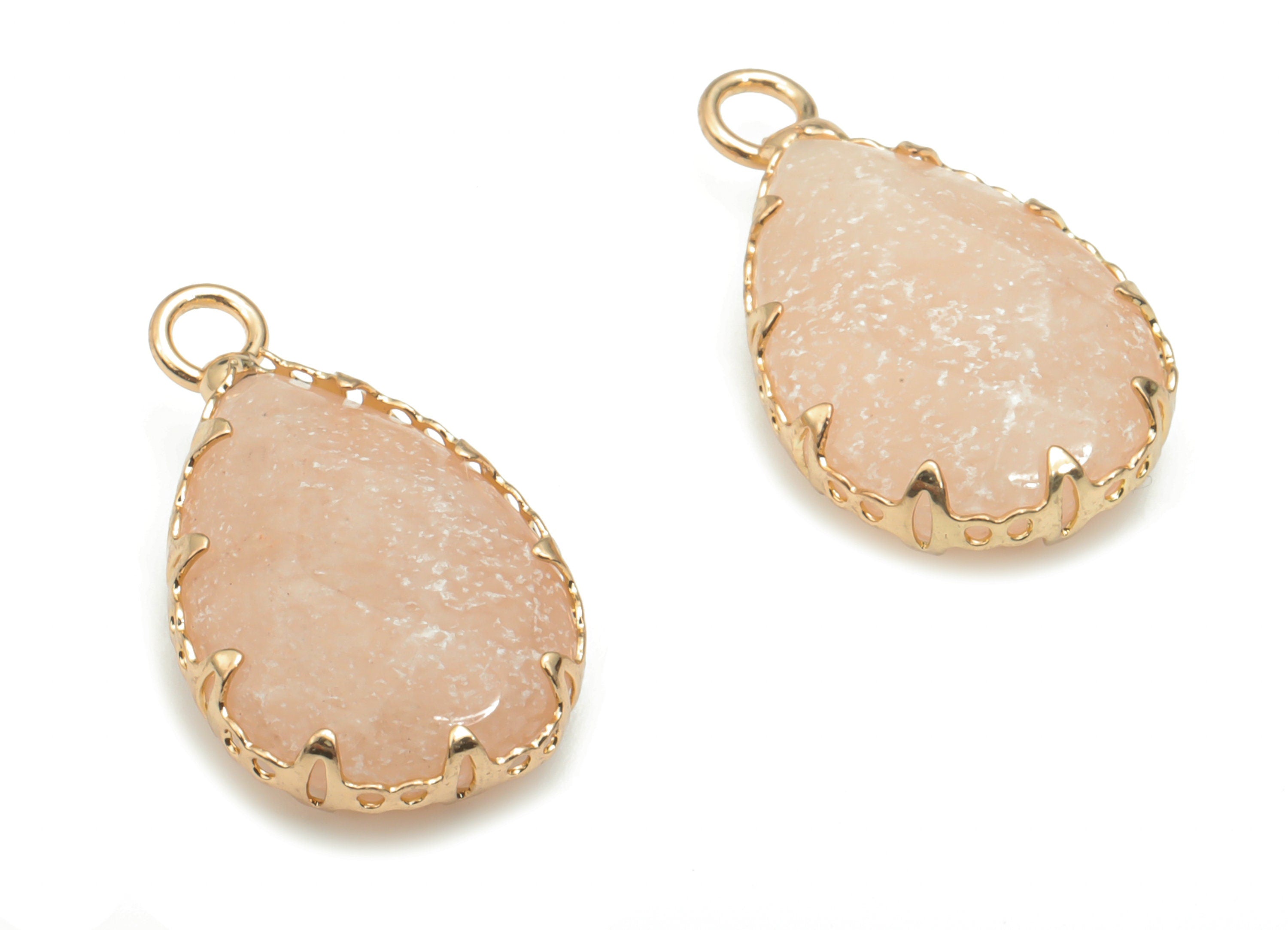 Rose Quartz Faceted Natural Stone Teardrop Charms - Brass Drop Pendant - Gold Tone Plated Brass – Jewelry Supplies - 23.1x13.9x5.6mm–NS1636G - DOMEDBAZAAR