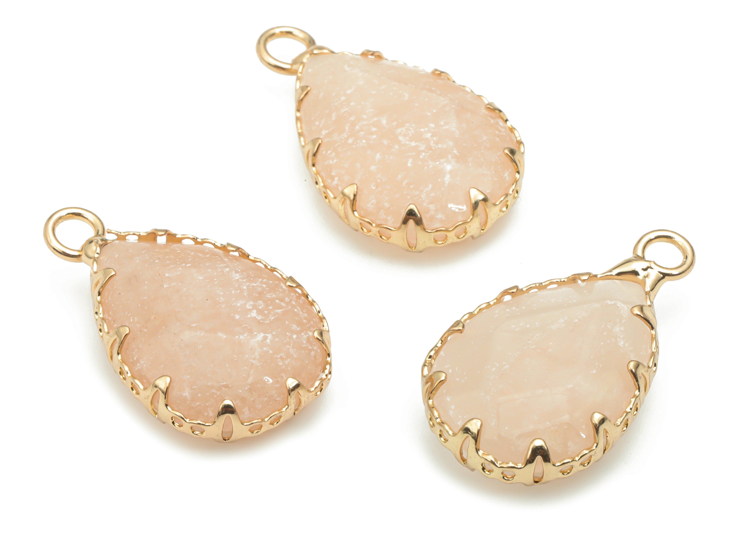 Rose Quartz Faceted Natural Stone Teardrop Charms - Brass Drop Pendant - Gold Tone Plated Brass – Jewelry Supplies - 23.1x13.9x5.6mm–NS1636G - DOMEDBAZAAR