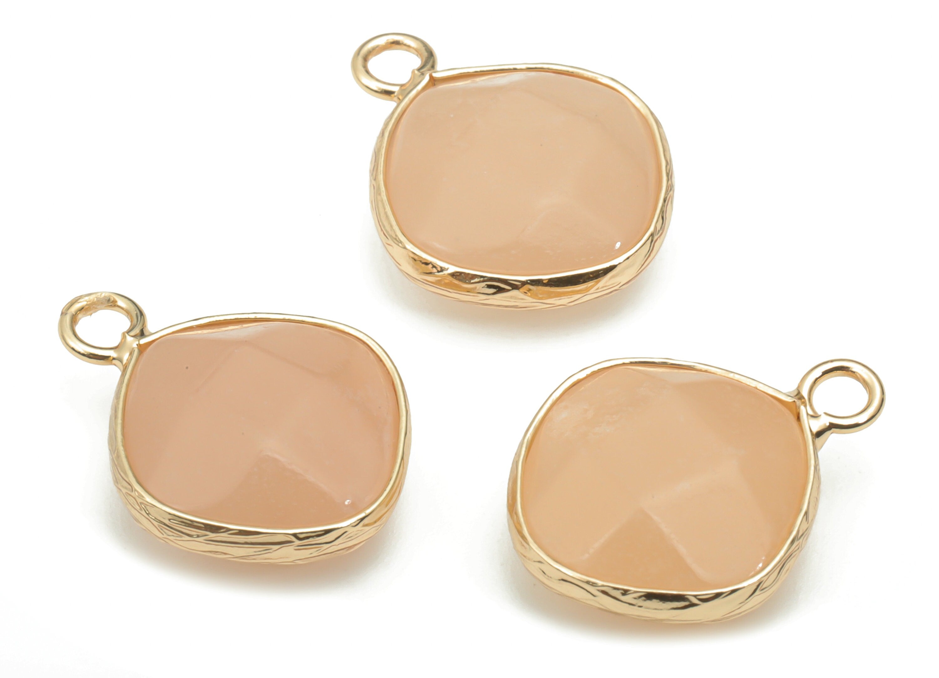 Imperial Topaz Crystal Faceted Natural Stone Square Charms - Brass Diamond Pendant - Gold Tone Plated Brass – 19.3x15.34x6.28mm – NS1637G - DOMEDBAZAAR