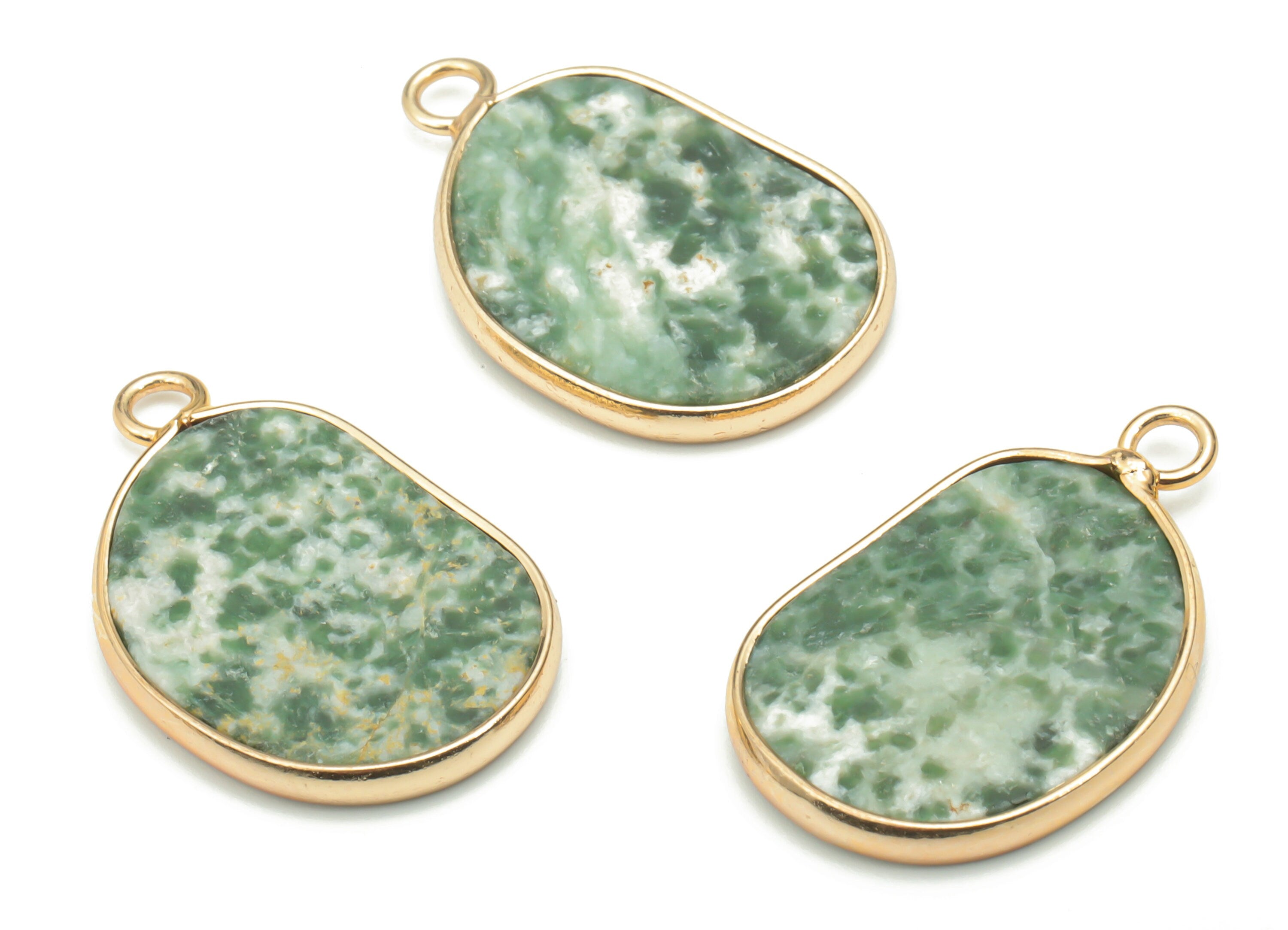 Peace Jade Natural Stone Bean Charms - Brass Irregular Pendant - Gold Tone Plated Brass – Jewelry Supplies - 25.44x16.06x2.71mm – NS1657D - DOMEDBAZAAR
