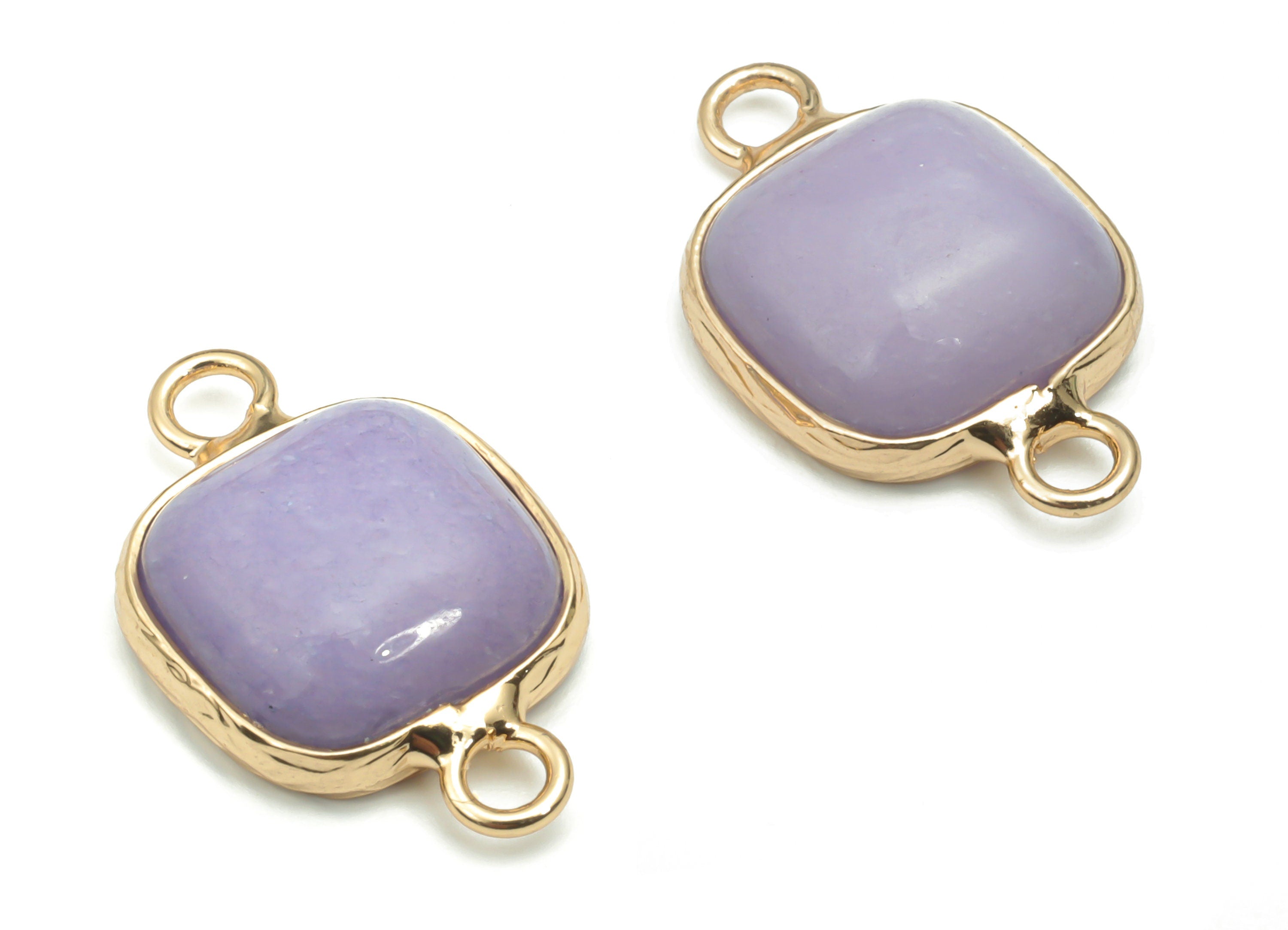 Purple Jade Faceted Natural Stone Earring Connectors - Brass Wire Wrapped Bracelet - Gold Tone Plated Brass – 21.5x13.35x5.18mm – NS1674C - DOMEDBAZAAR