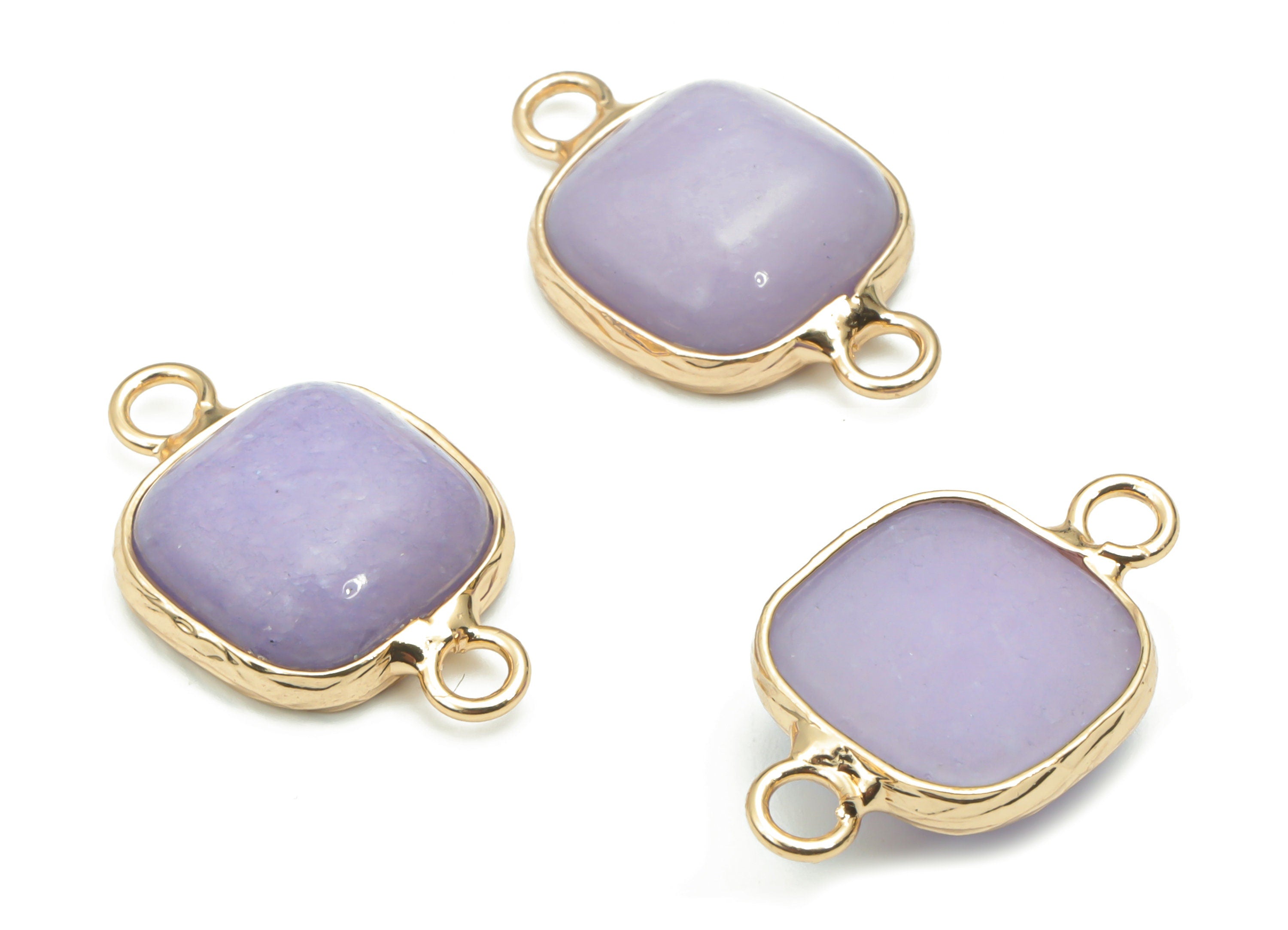 Purple Jade Faceted Natural Stone Earring Connectors - Brass Wire Wrapped Bracelet - Gold Tone Plated Brass – 21.5x13.35x5.18mm – NS1674C - DOMEDBAZAAR