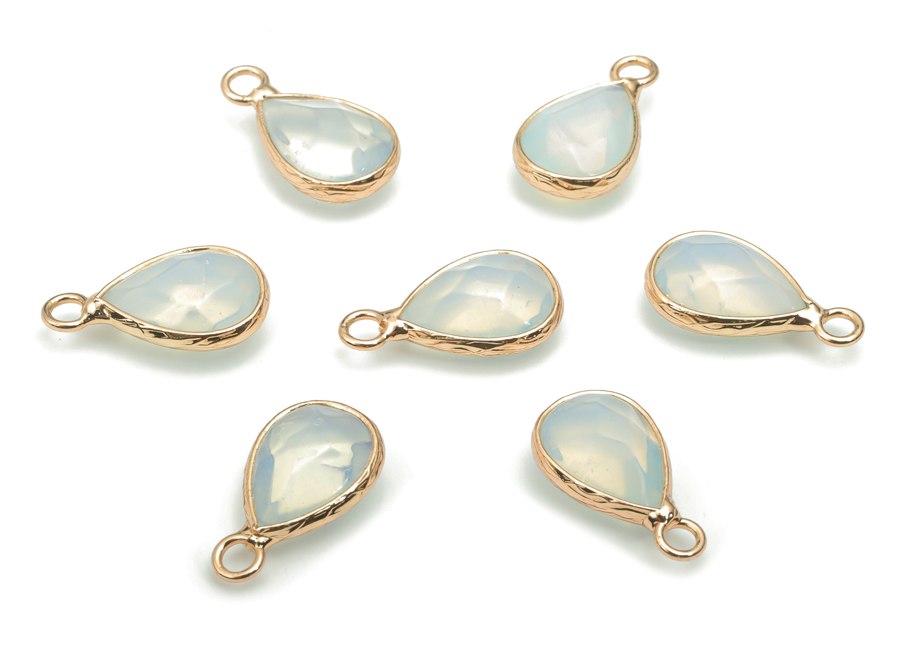 Opalite Faceted Natural Stone Drop Charms - Brass Teardrop Pendant - Gold Tone Plated Brass – Jewelry Supplies - 17.83x9.45x4.98mm – NS1626E - DOMEDBAZAAR
