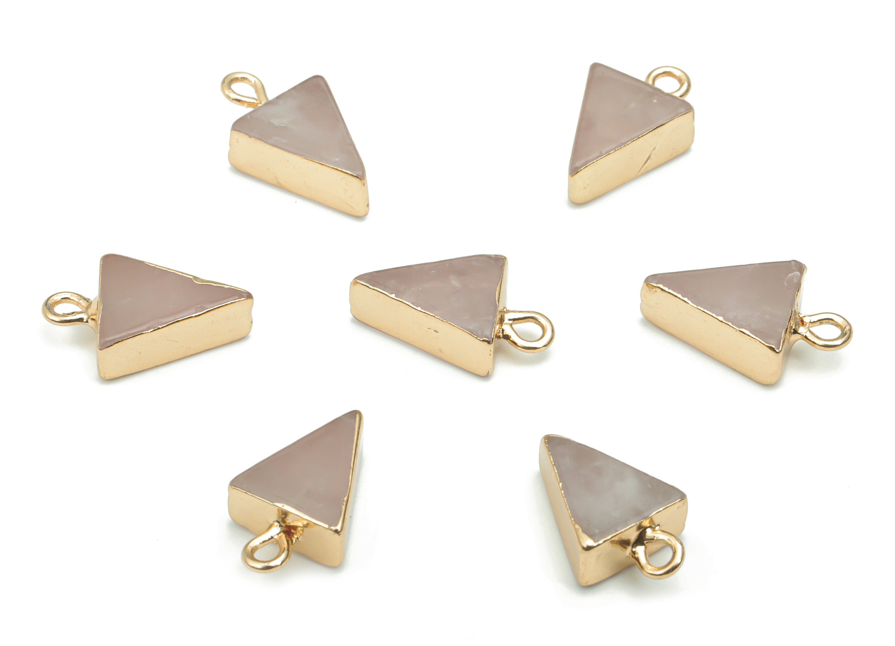 Rose Quartz Natural Stone Earring Charms - Brass Triangle Pendant - Gold Tone Plated Brass – Jewelry Supplies - 16.07x10.01x5.05mm – NS1635A - DOMEDBAZAAR