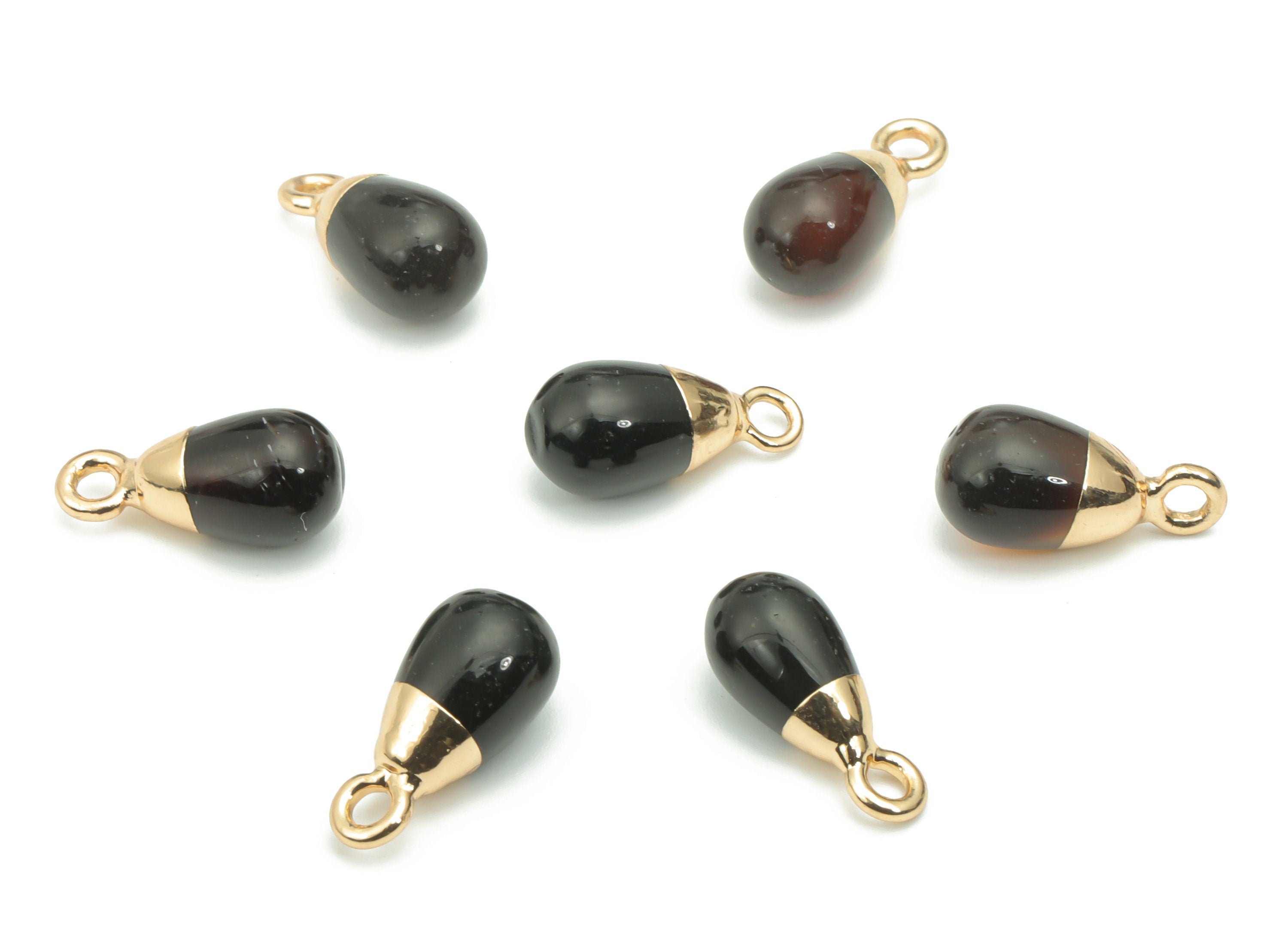 Black Onyx Natural Stone Drop Earring Charms - Brass Beads Pendant - Gold Tone Plated Brass – Jewelry Supplies - 13.99x6.48x6.46mm – NS1645E - DOMEDBAZAAR