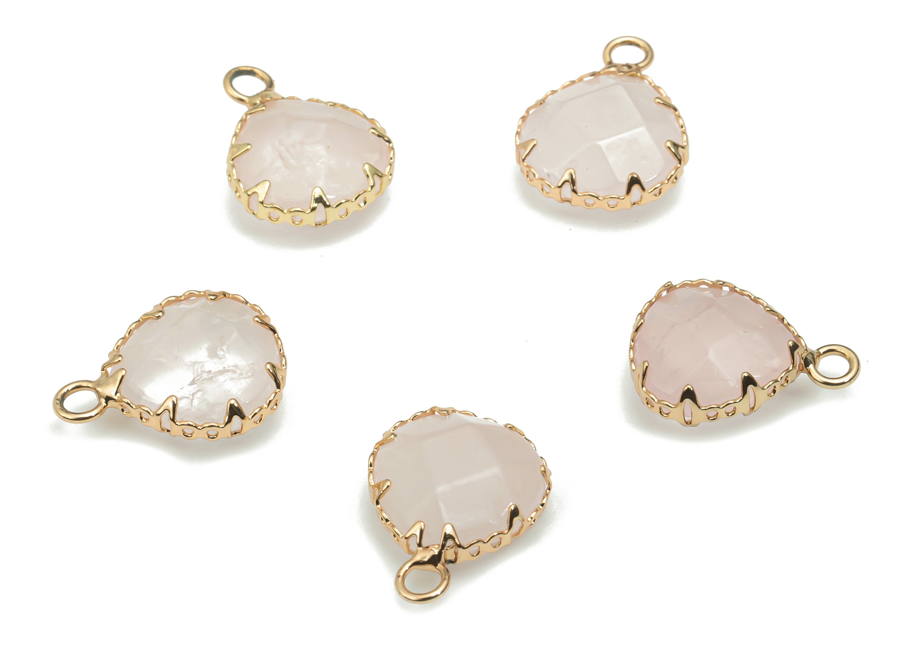 Rose Quartz Faceted Natural Stone Teardrop Charms - Brass Drop Pendant - Gold Tone Plated Brass – Jewelry Supplies - 18.1x13.7x6.3mm –NS1642 - DOMEDBAZAAR