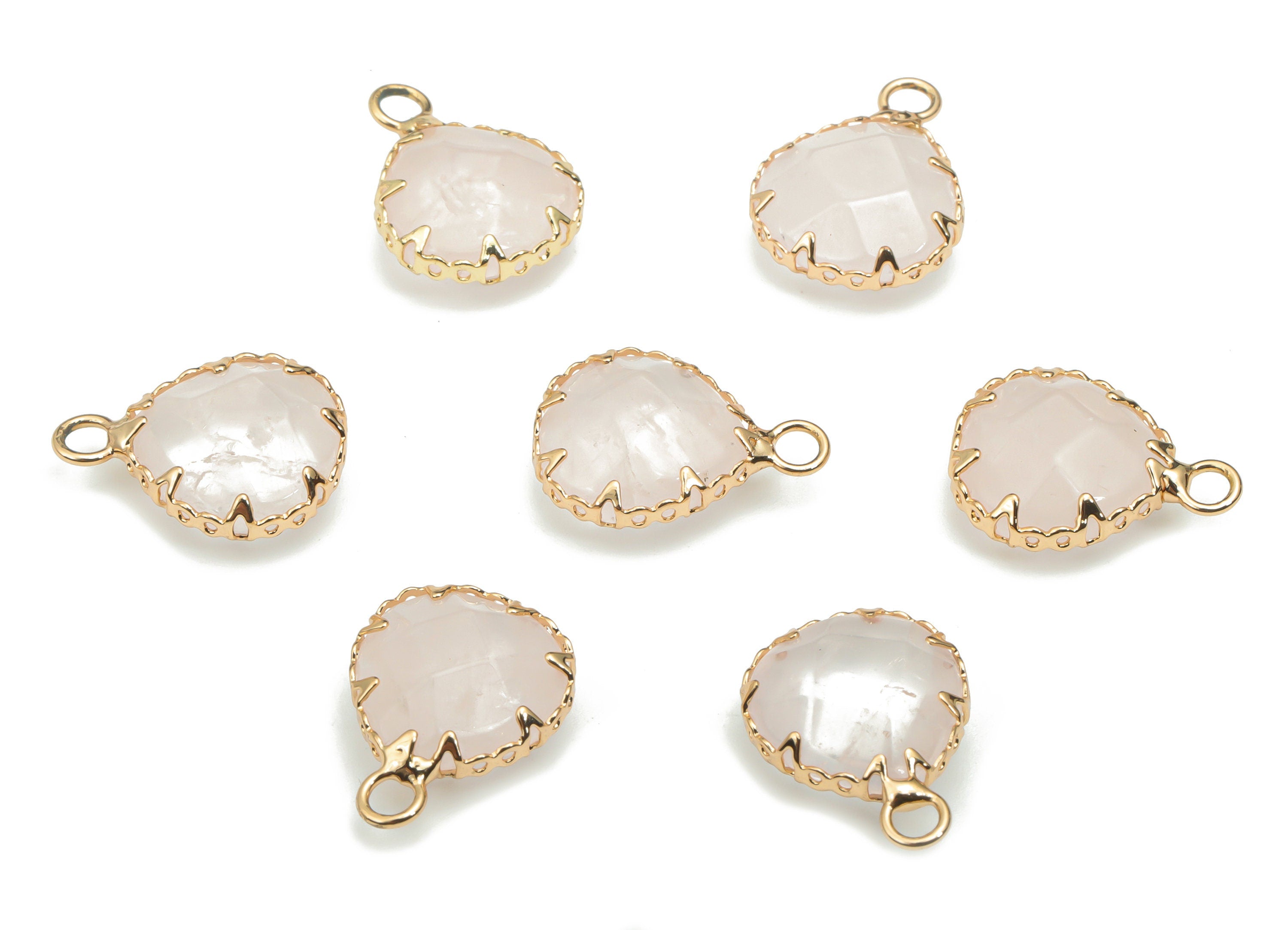 Rose Quartz Faceted Natural Stone Teardrop Charms - Brass Drop Pendant - Gold Tone Plated Brass – Jewelry Supplies - 18.1x13.7x6.3mm –NS1642 - DOMEDBAZAAR