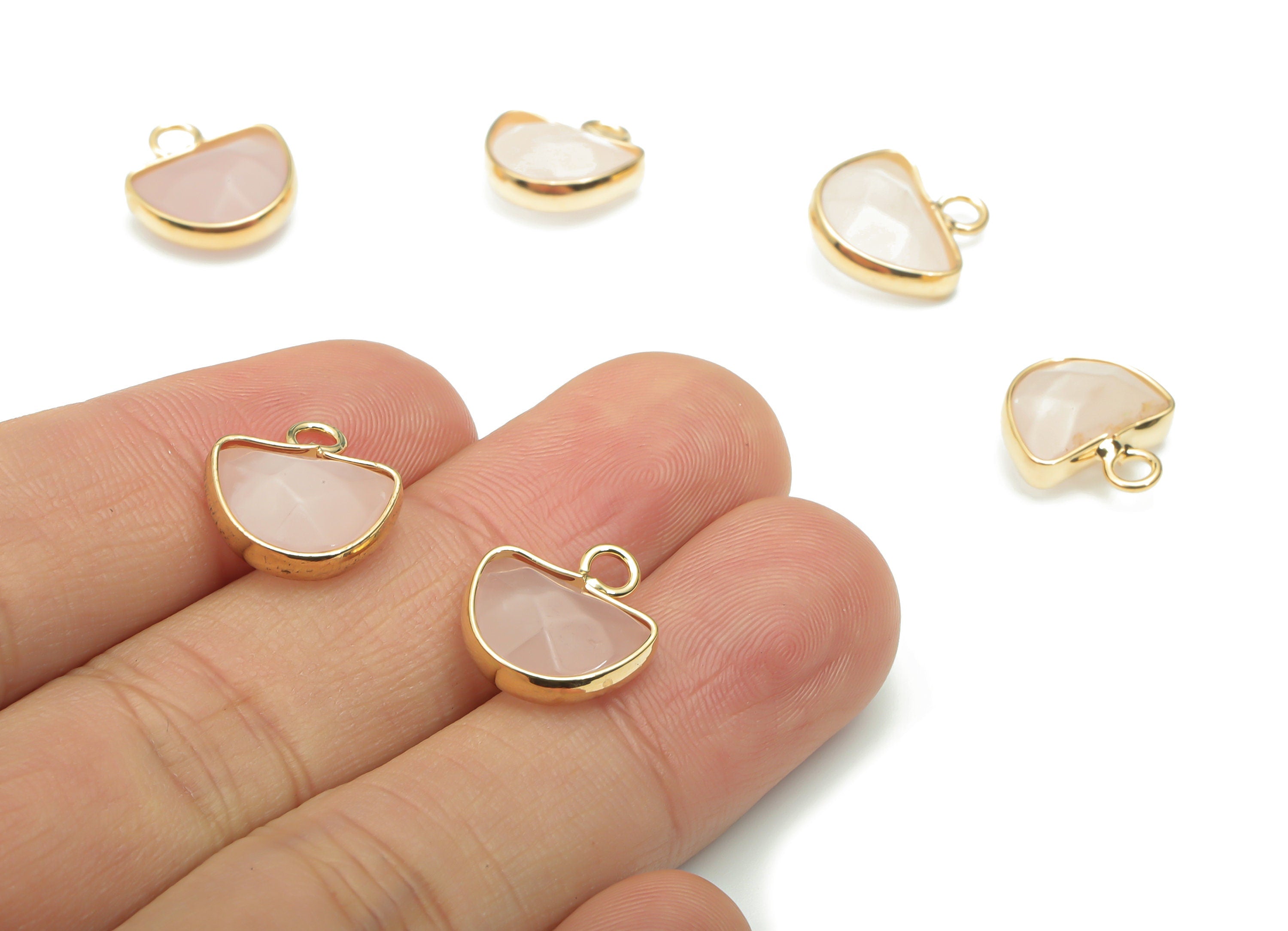 Rose Quartz Natural Stone Domed Earring Charms - Brass Arrow Domed Pendant - Gold Tone Plated Brass – 14.13x13.13x5.34mm – NS1654A - DOMEDBAZAAR