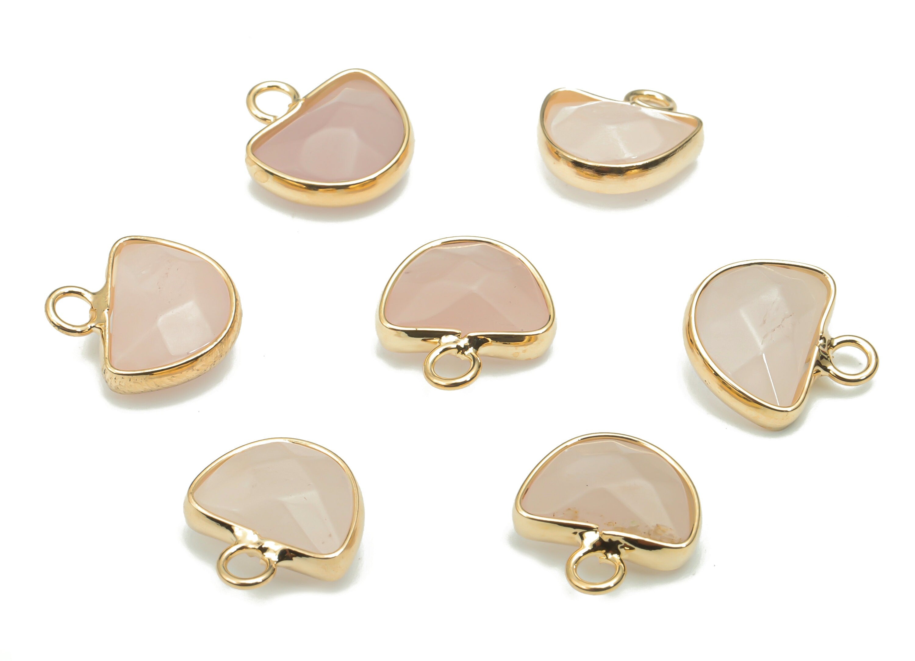 Rose Quartz Natural Stone Domed Earring Charms - Brass Arrow Domed Pendant - Gold Tone Plated Brass – 14.13x13.13x5.34mm – NS1654A - DOMEDBAZAAR