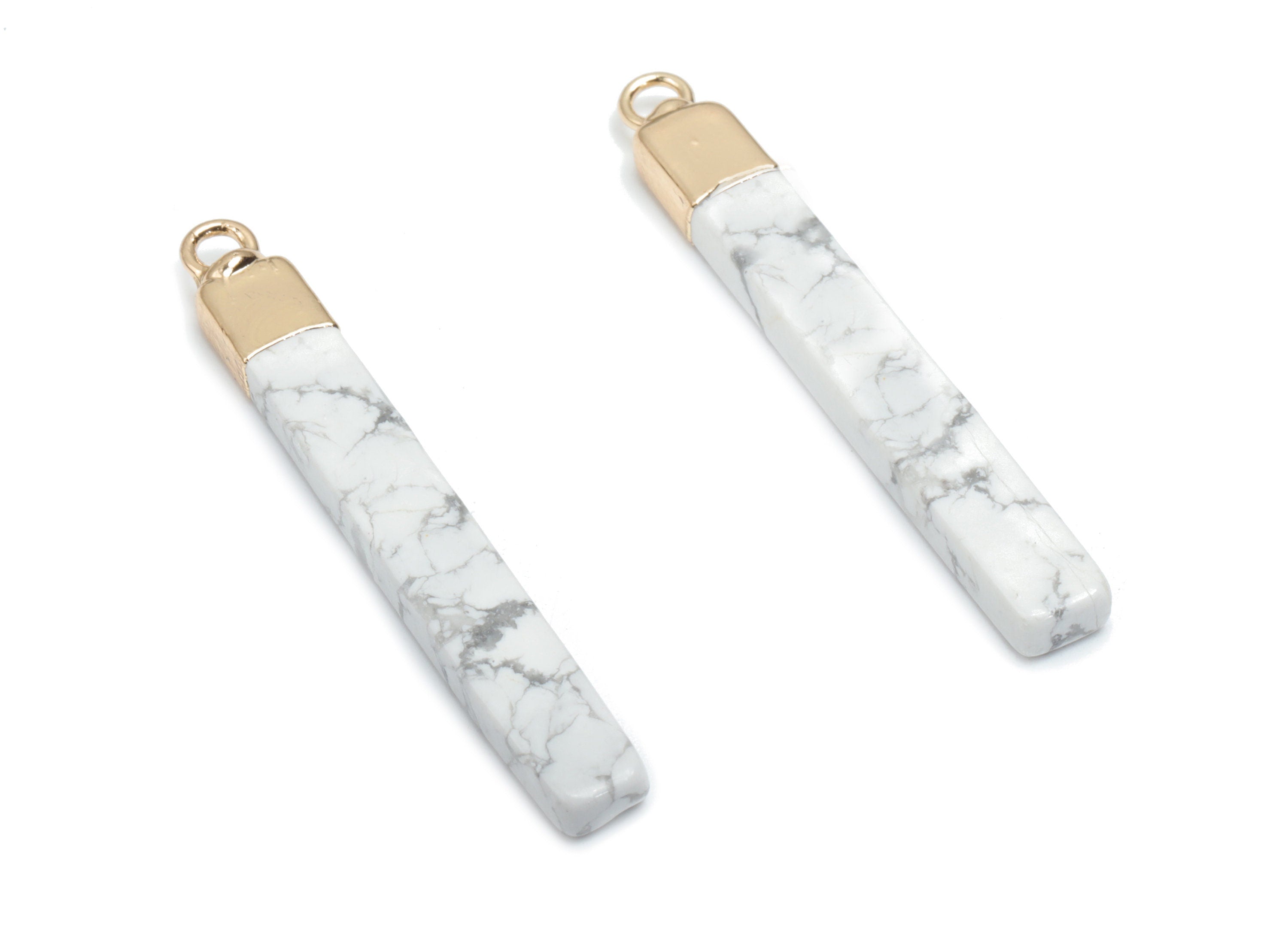 Howlite Stick Earring Charm - Brass Rectangle Bar Pendant - Natural Stone - Gold Tone Plated Brass – Jewelry Supplies - 44x5.8x3.5mm–NS1603C - DOMEDBAZAAR
