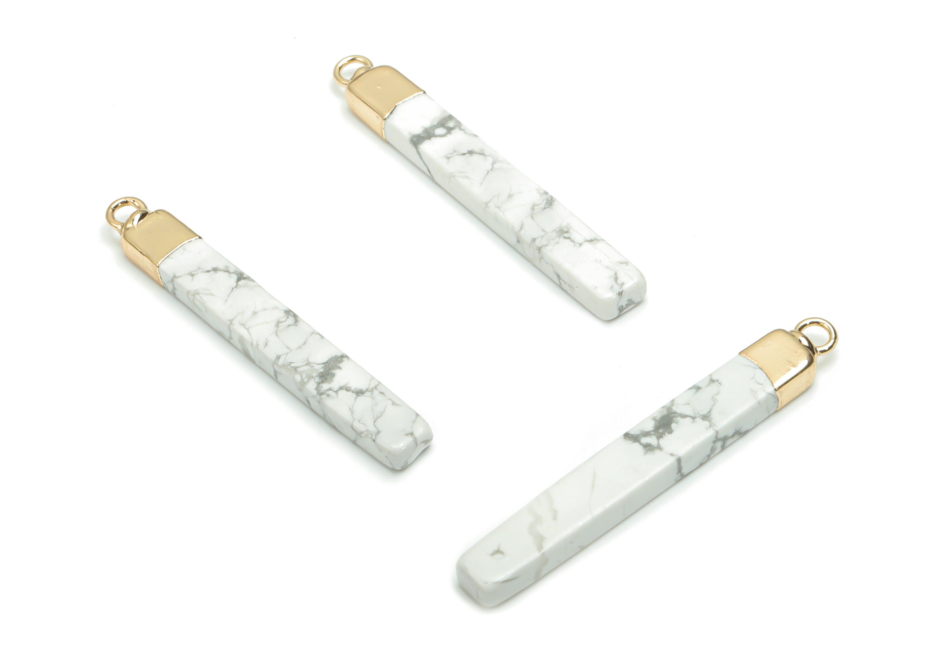 Howlite Stick Earring Charm - Brass Rectangle Bar Pendant - Natural Stone - Gold Tone Plated Brass – Jewelry Supplies - 44x5.8x3.5mm–NS1603C - DOMEDBAZAAR