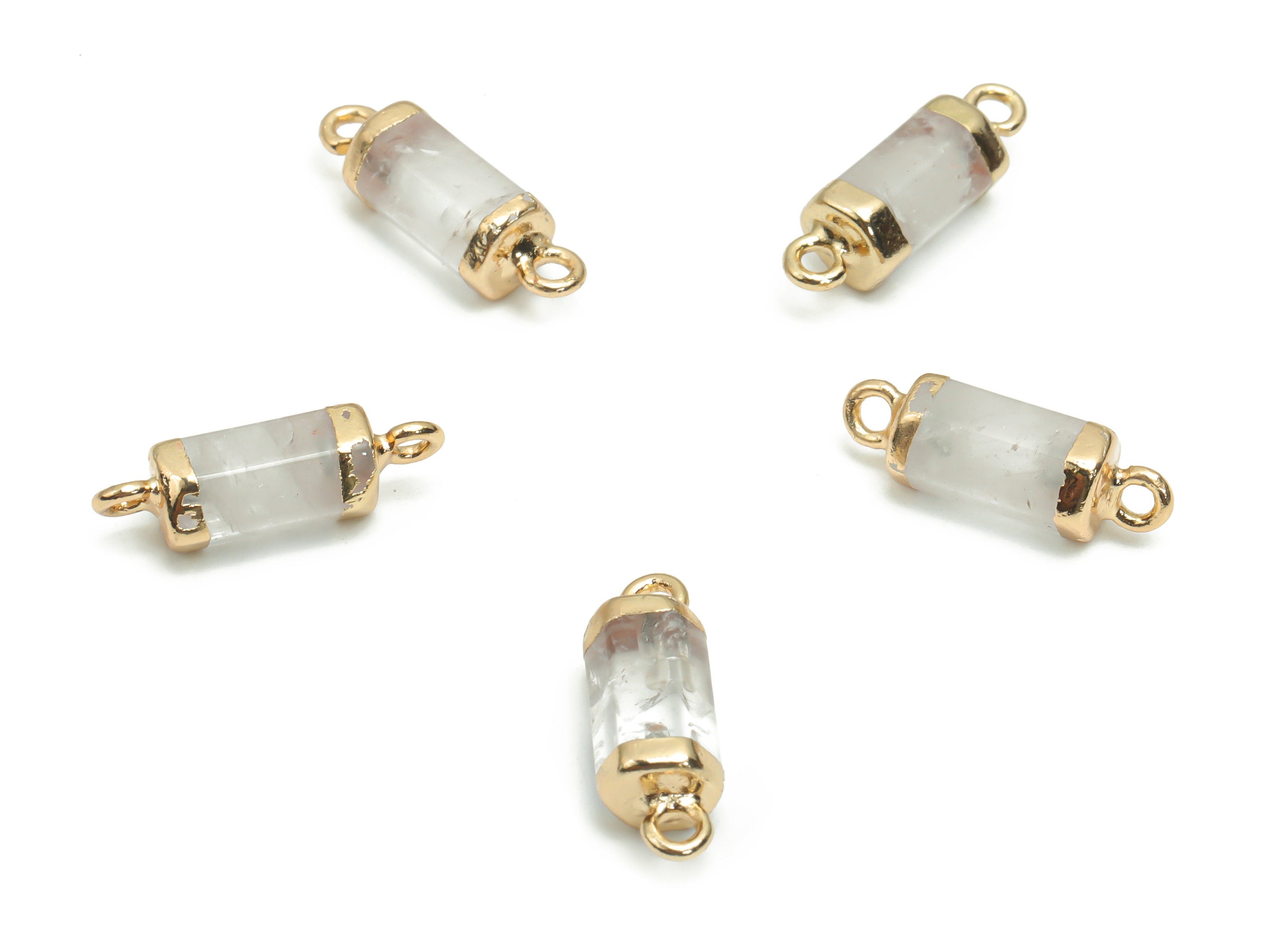 White Jade Cylinder Faceted Connector - Brass Stick Charms and Pendant - Natural Stone - Gold Tone Plated Brass – 19.94x6.32x6.3mm – NS1611A - DOMEDBAZAAR