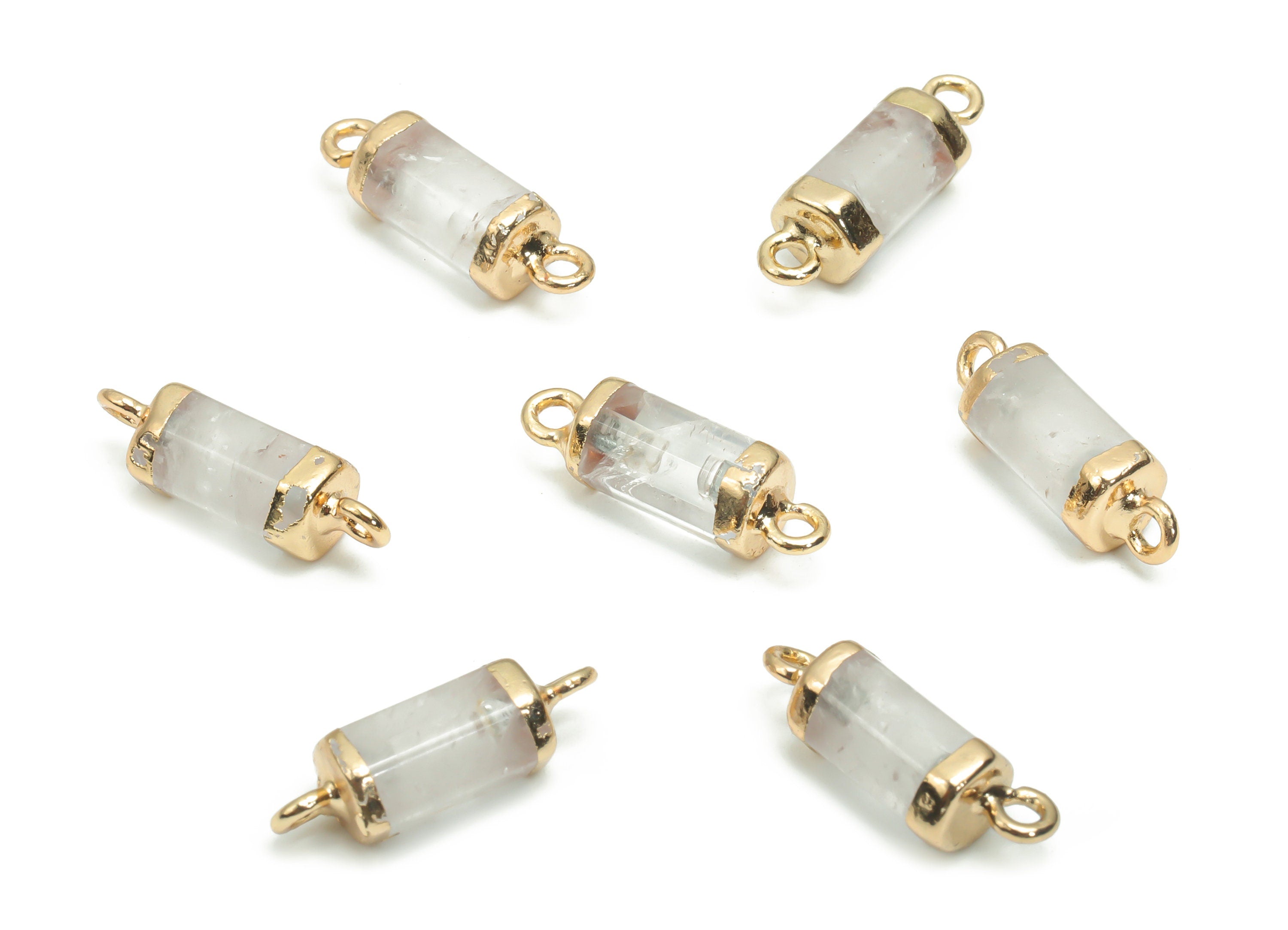 White Jade Cylinder Faceted Connector - Brass Stick Charms and Pendant - Natural Stone - Gold Tone Plated Brass – 19.94x6.32x6.3mm – NS1611A - DOMEDBAZAAR