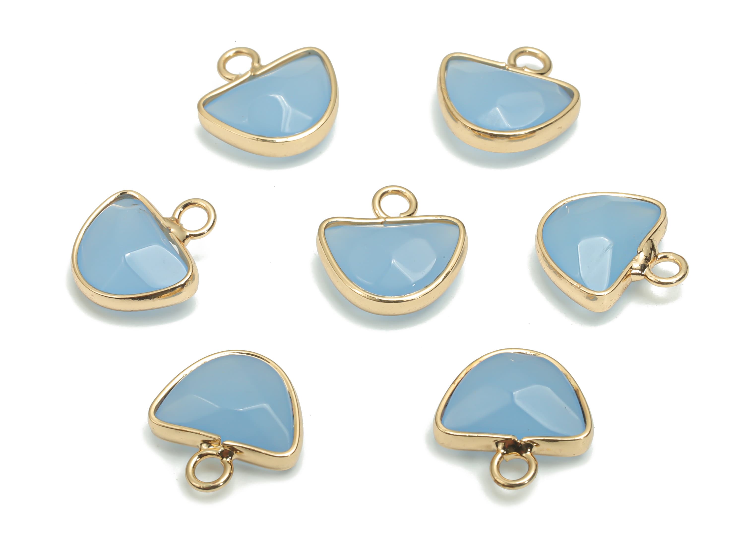 Blue Jade Domed Earring Charms - Brass Semicircle Pendant - Natural Stone - Gold Tone Plated Brass – 13.58x13.4x5.3mm – NS1605B - DOMEDBAZAAR