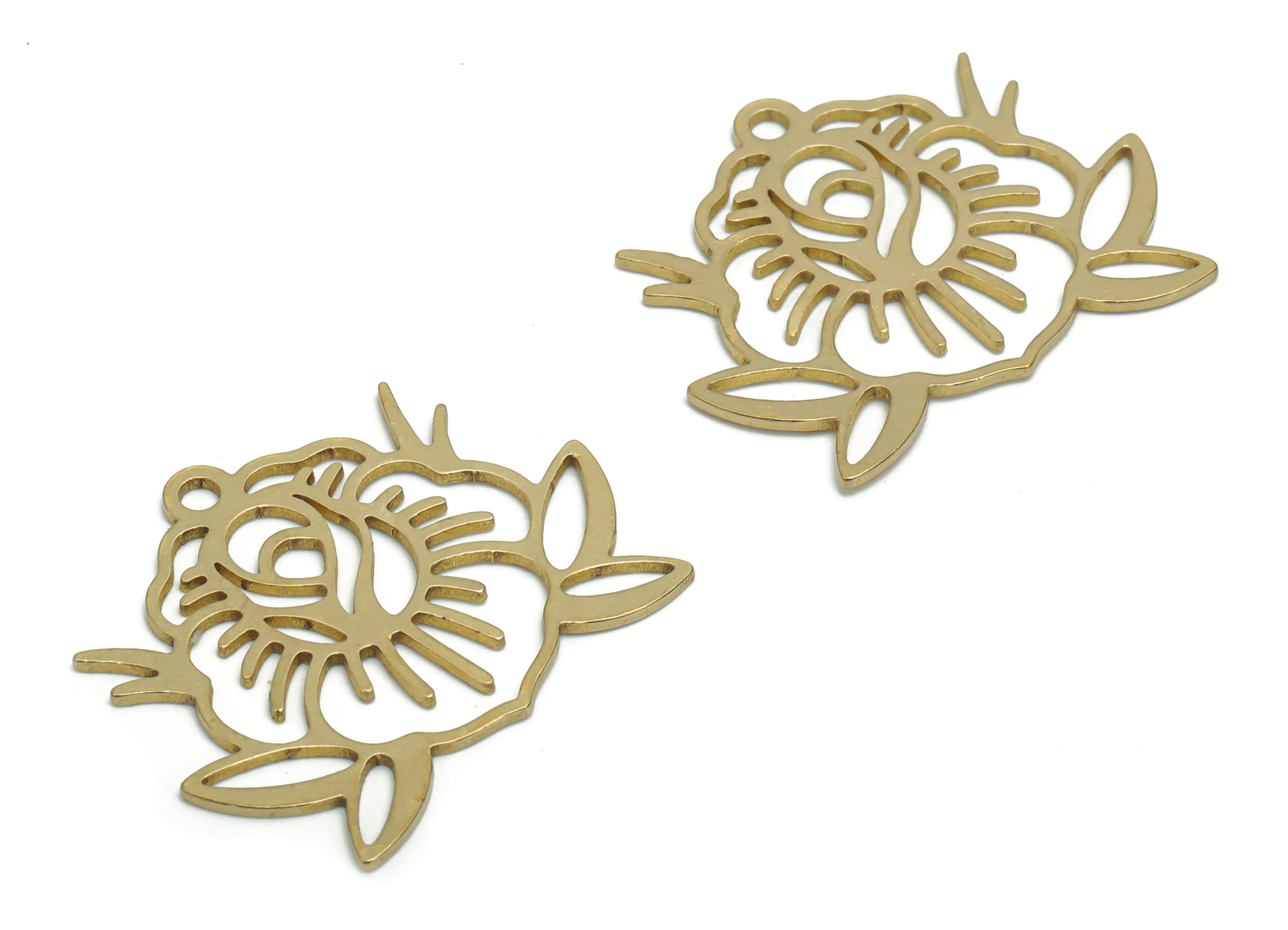 Brass Rose Flower Sun Earring Charms - Raw Brass Frog Pendant - DIY Jewelry Making Supplies - 29.72x24.43x0.75mm - PPZ0009 - DOMEDBAZAAR