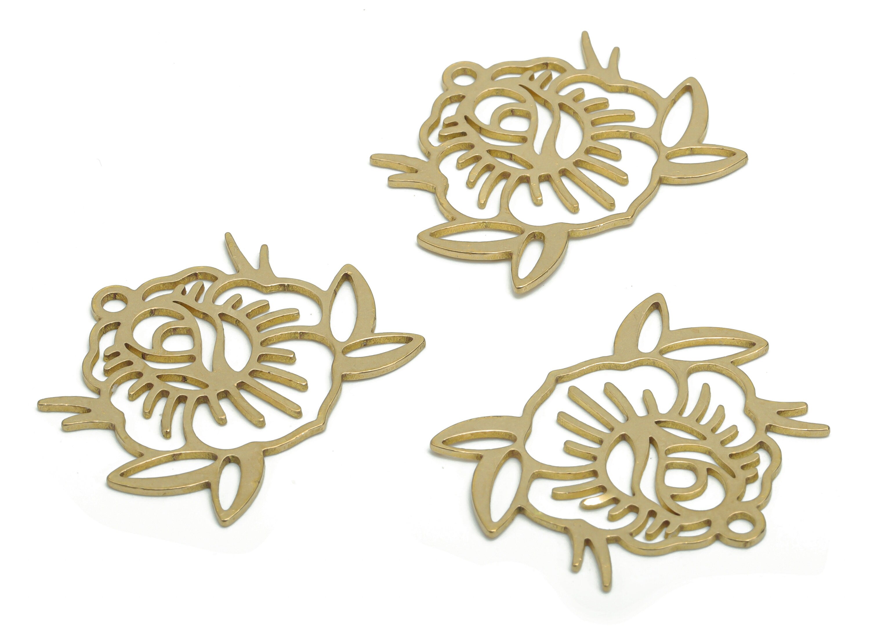 Brass Rose Flower Sun Earring Charms - Raw Brass Frog Pendant - DIY Jewelry Making Supplies - 29.72x24.43x0.75mm - PPZ0009 - DOMEDBAZAAR