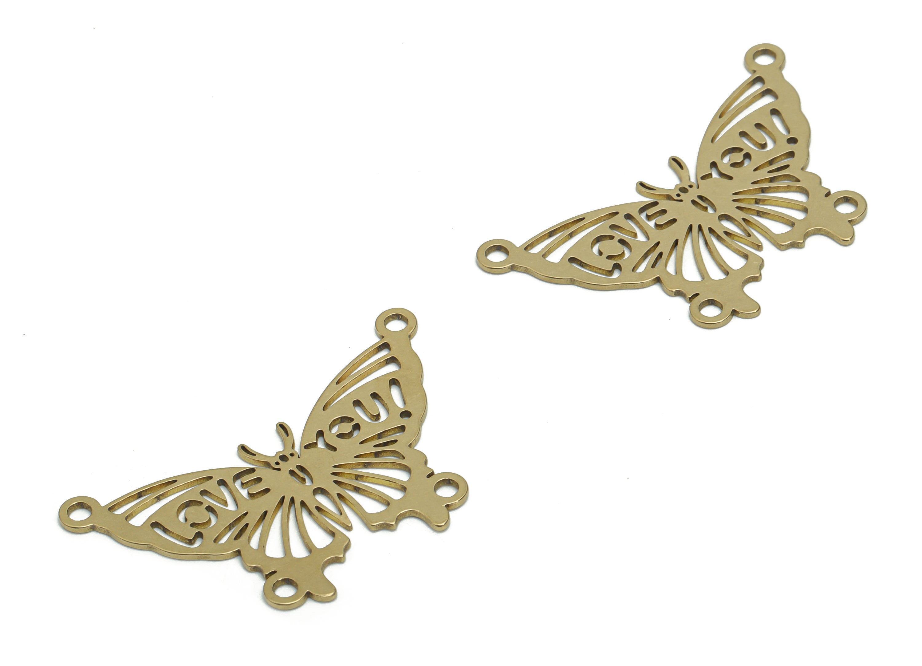 Brass Butterfly Earring Connectors - Raw Brass Love You Charms and Pendant - Jewelry Making Supplies - 39.65x24.09x0.75mm - PPZ0008 - DOMEDBAZAAR