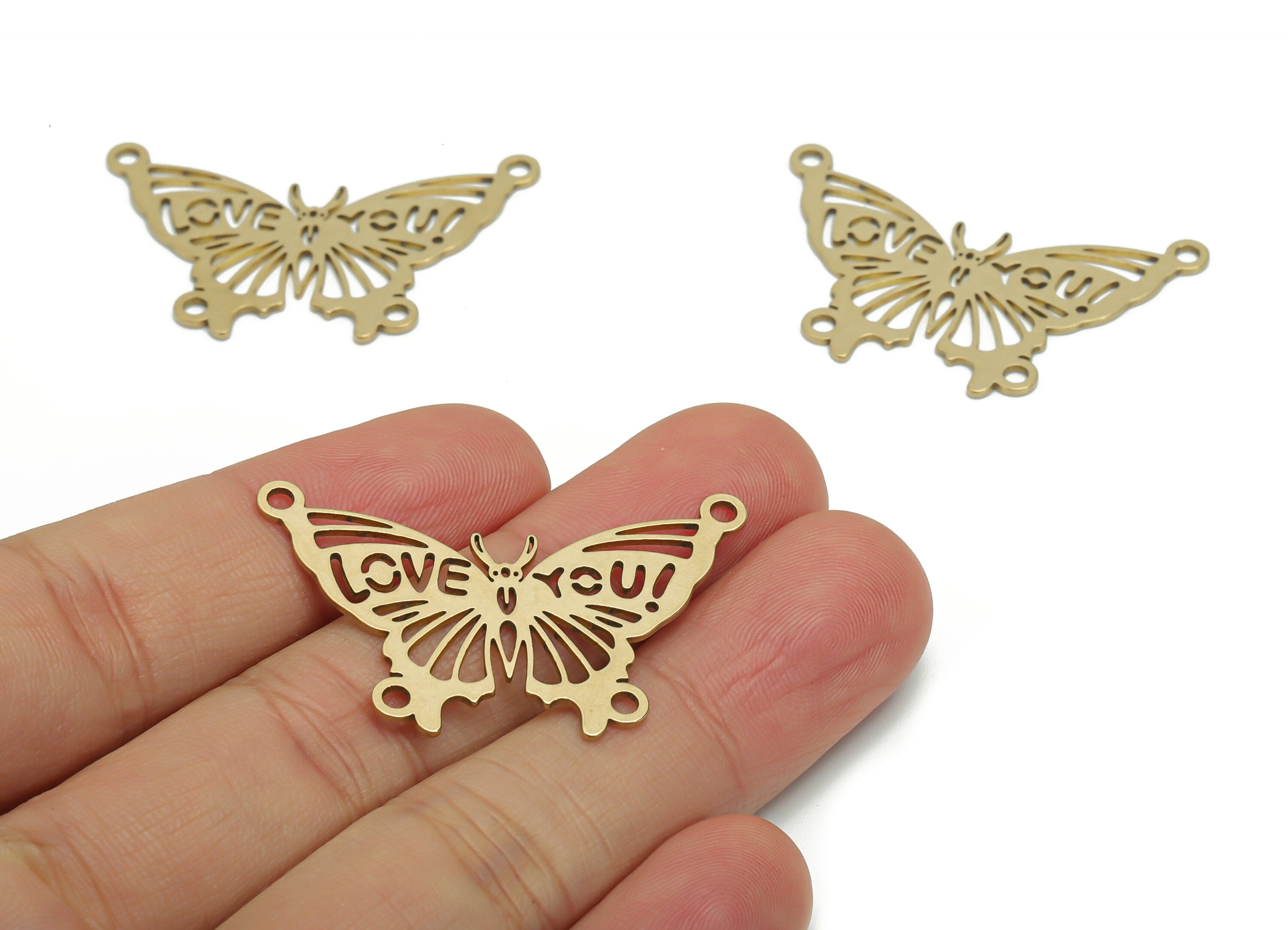 Brass Butterfly Earring Connectors - Raw Brass Love You Charms and Pendant - Jewelry Making Supplies - 39.65x24.09x0.75mm - PPZ0008 - DOMEDBAZAAR