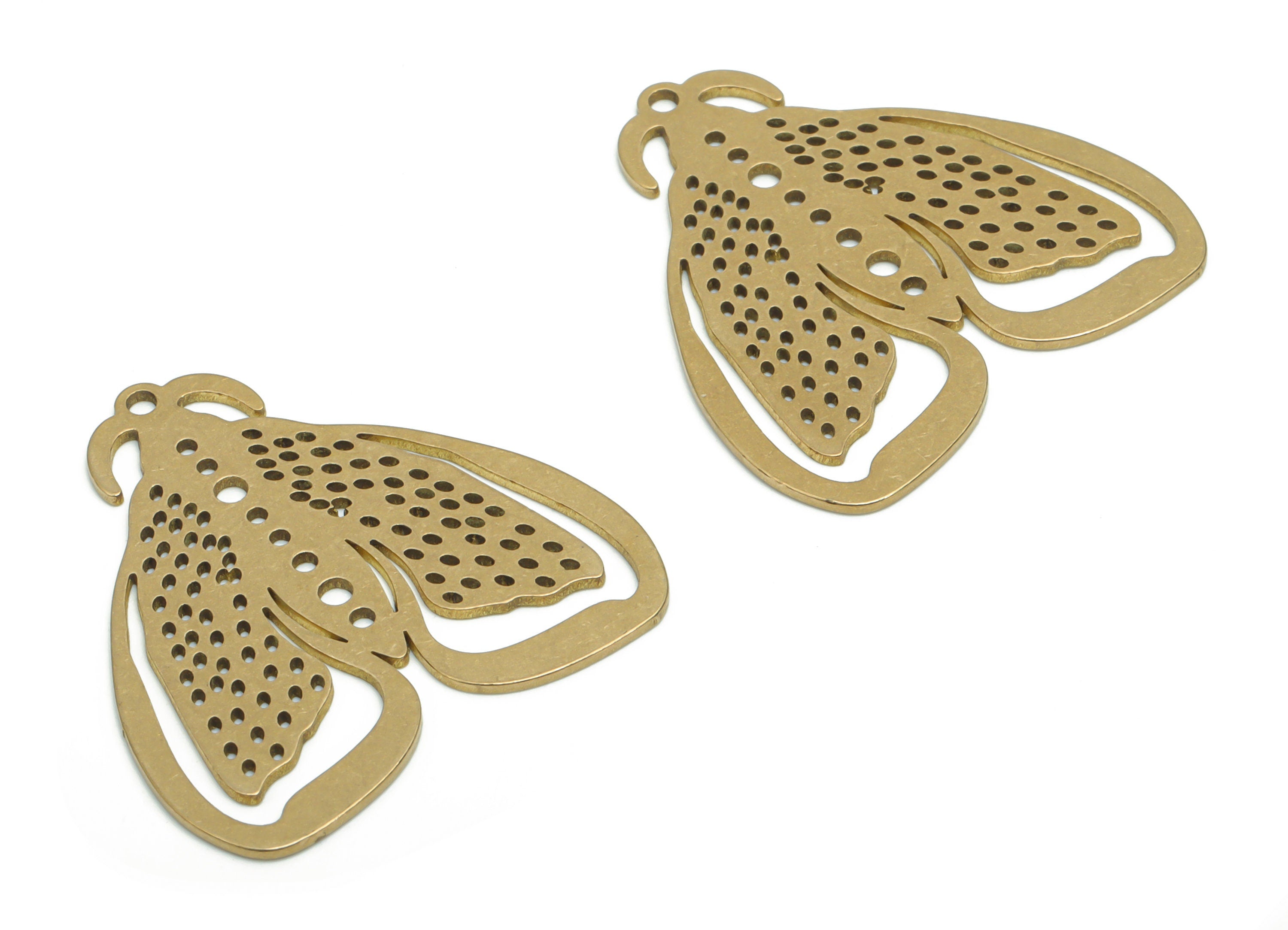 Brass Bubble Moth Earring Charms - Raw Brass Bubble Moth Pendant - DIY Jewelry Making Supplies - 30.85x29.67x0.74mm - PPA0323 - DOMEDBAZAAR
