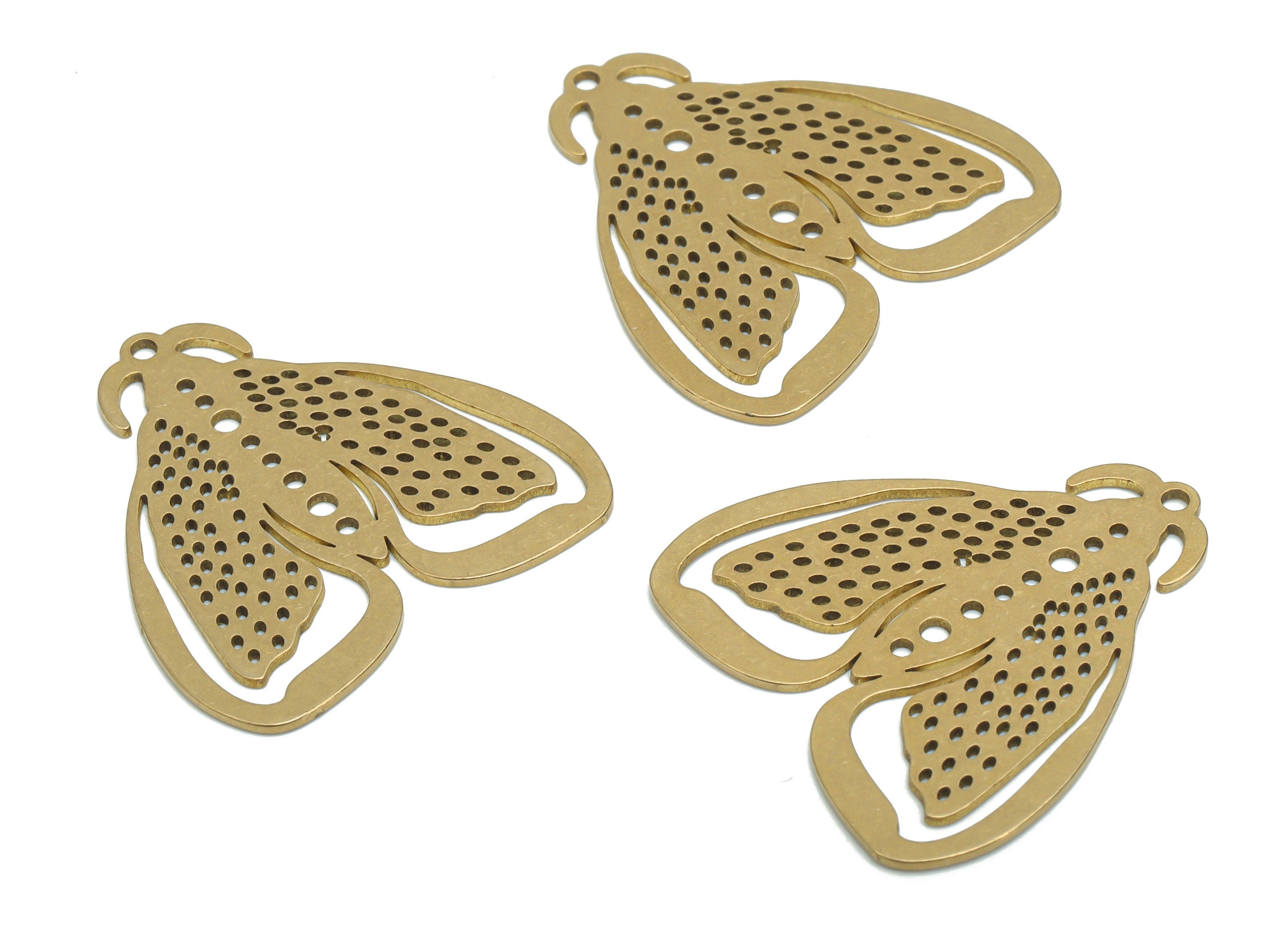 Brass Bubble Moth Earring Charms - Raw Brass Bubble Moth Pendant - DIY Jewelry Making Supplies - 30.85x29.67x0.74mm - PPA0323 - DOMEDBAZAAR
