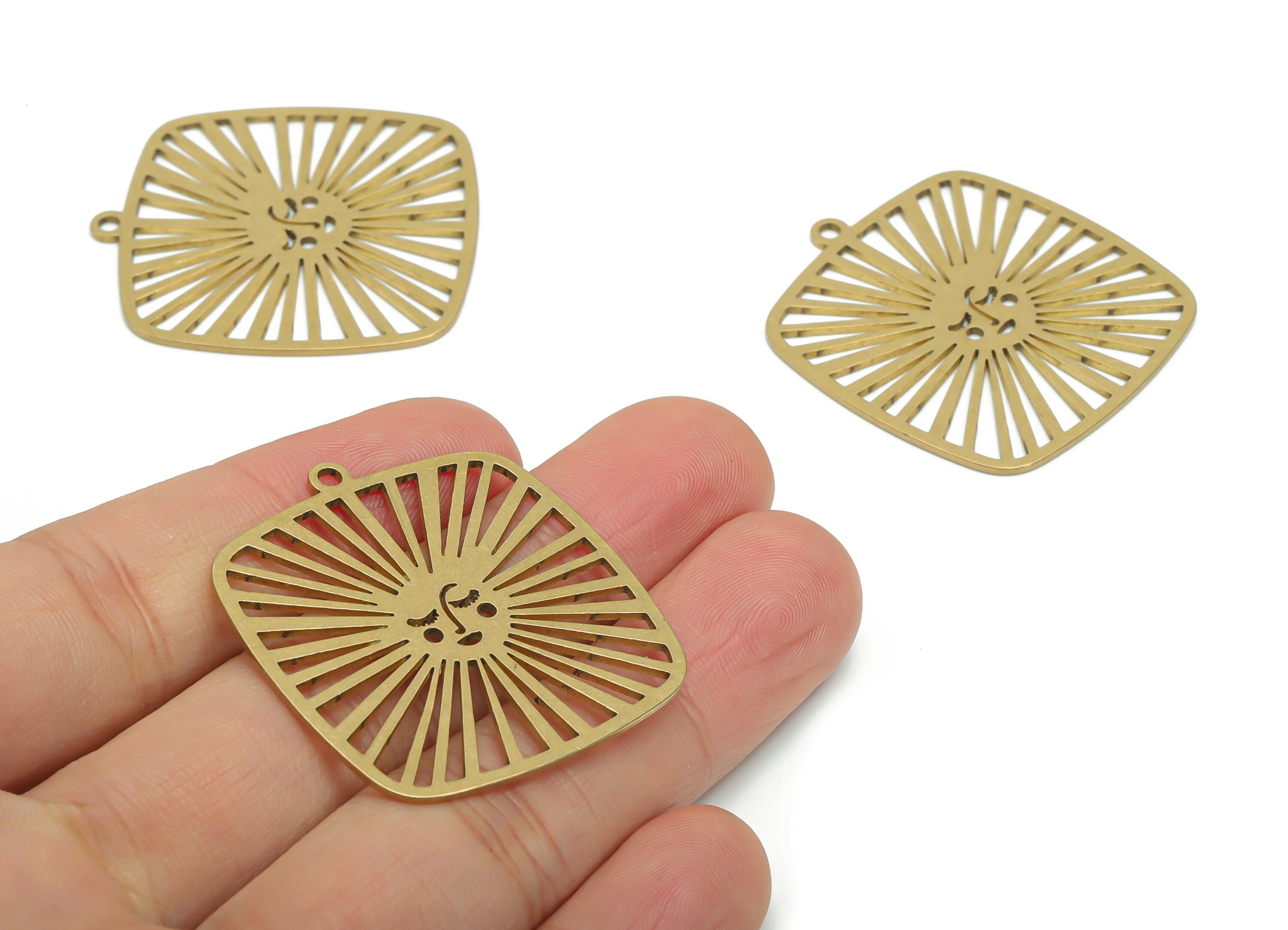 Brass Square Sun Earring Charms - Raw Brass Square Sun Face Pendant - DIY Jewelry Making Supplies - 37.92x34.9x0.85mm - PPA0287 - DOMEDBAZAAR