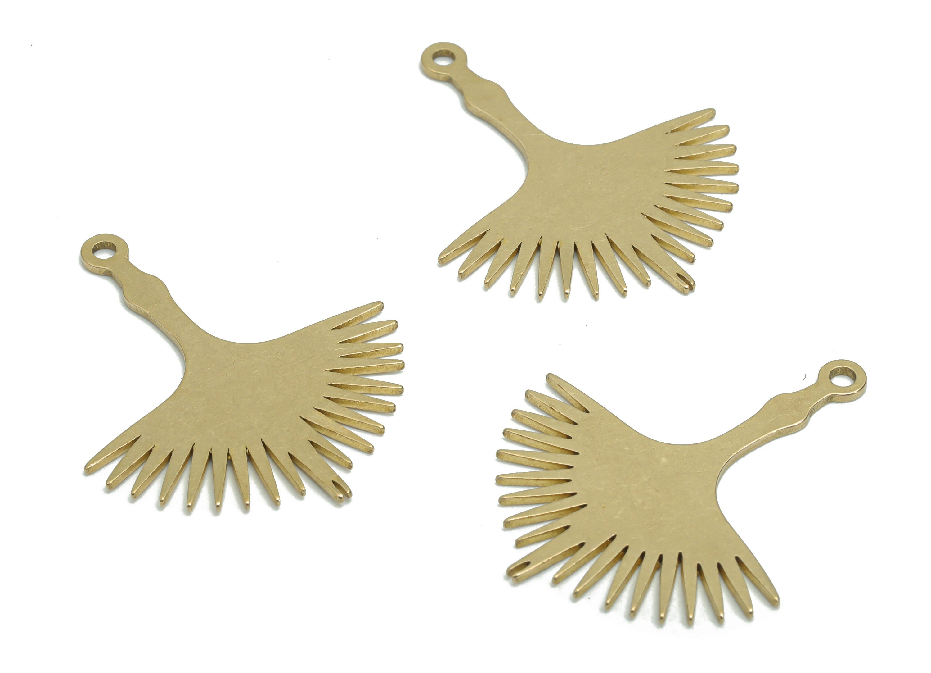 Brass Tail Of Bird Half Sun Earring Charms - Raw Brass Semicircle Sun Pendant - Jewelry Making Supplies - 32.87x27.06x0.87mm - PPA0160 - DOMEDBAZAAR