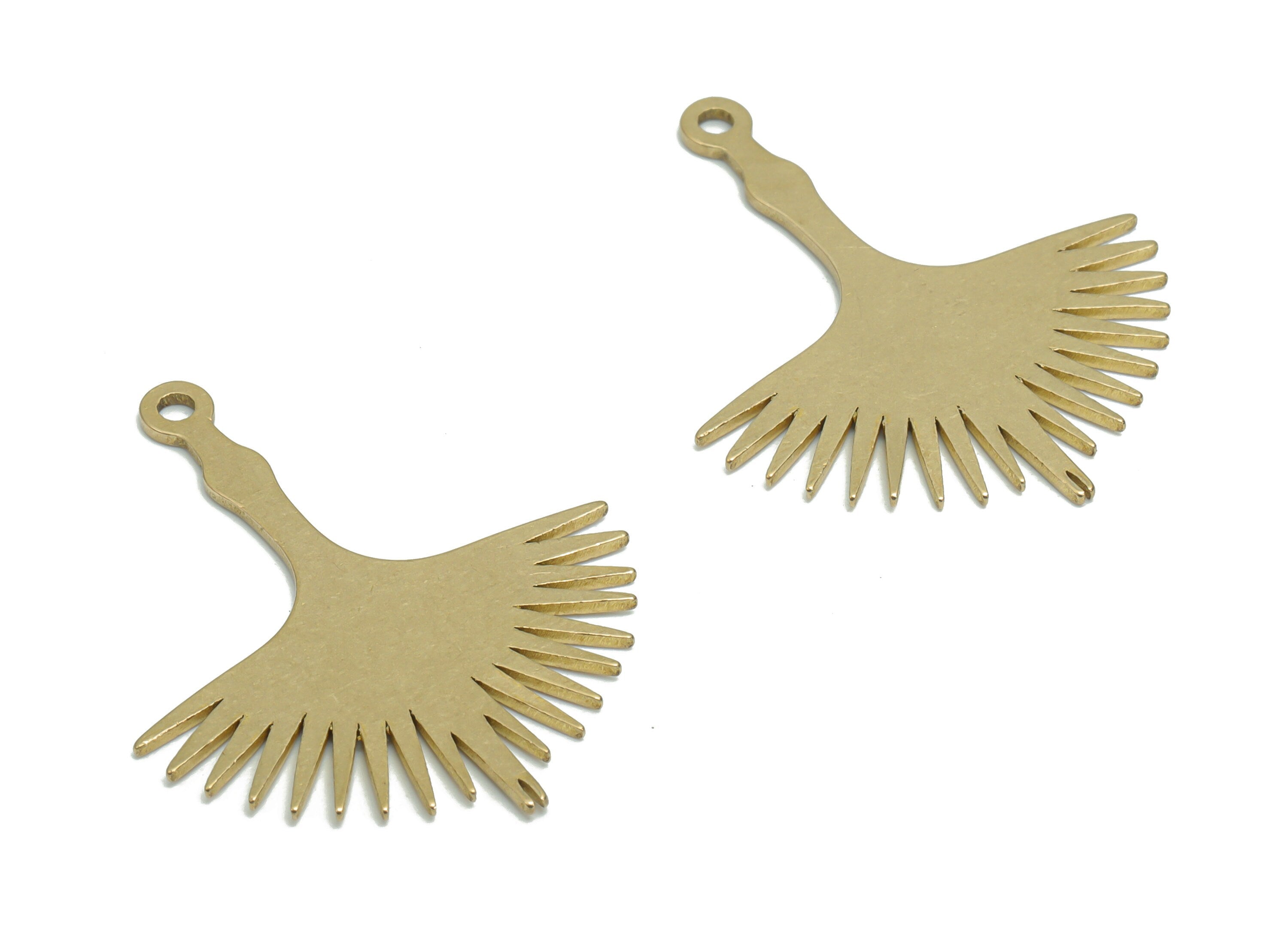 Brass Tail Of Bird Half Sun Earring Charms - Raw Brass Semicircle Sun Pendant - Jewelry Making Supplies - 32.87x27.06x0.87mm - PPA0160 - DOMEDBAZAAR