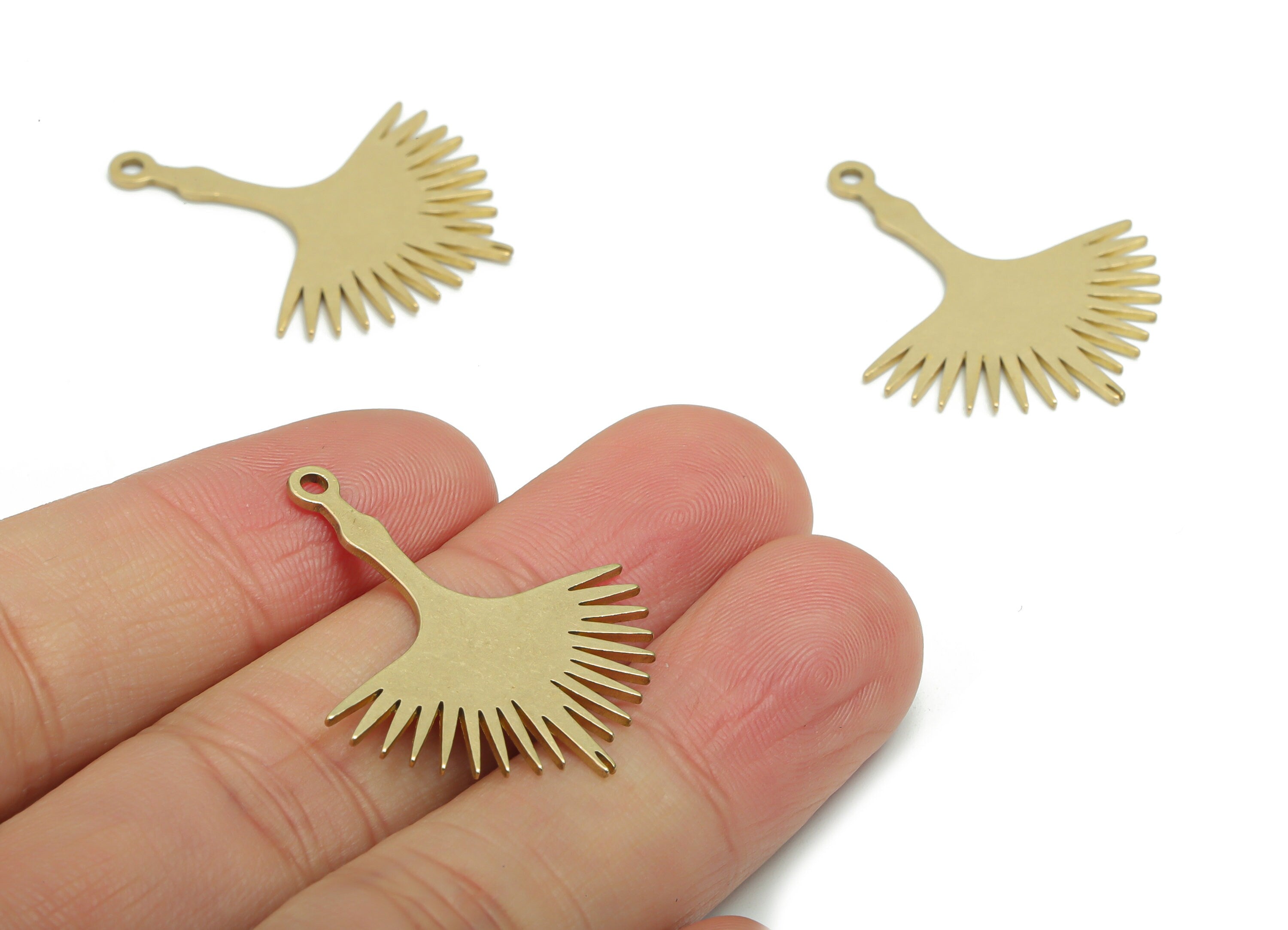 Brass Tail Of Bird Half Sun Earring Charms - Raw Brass Semicircle Sun Pendant - Jewelry Making Supplies - 32.87x27.06x0.87mm - PPA0160 - DOMEDBAZAAR