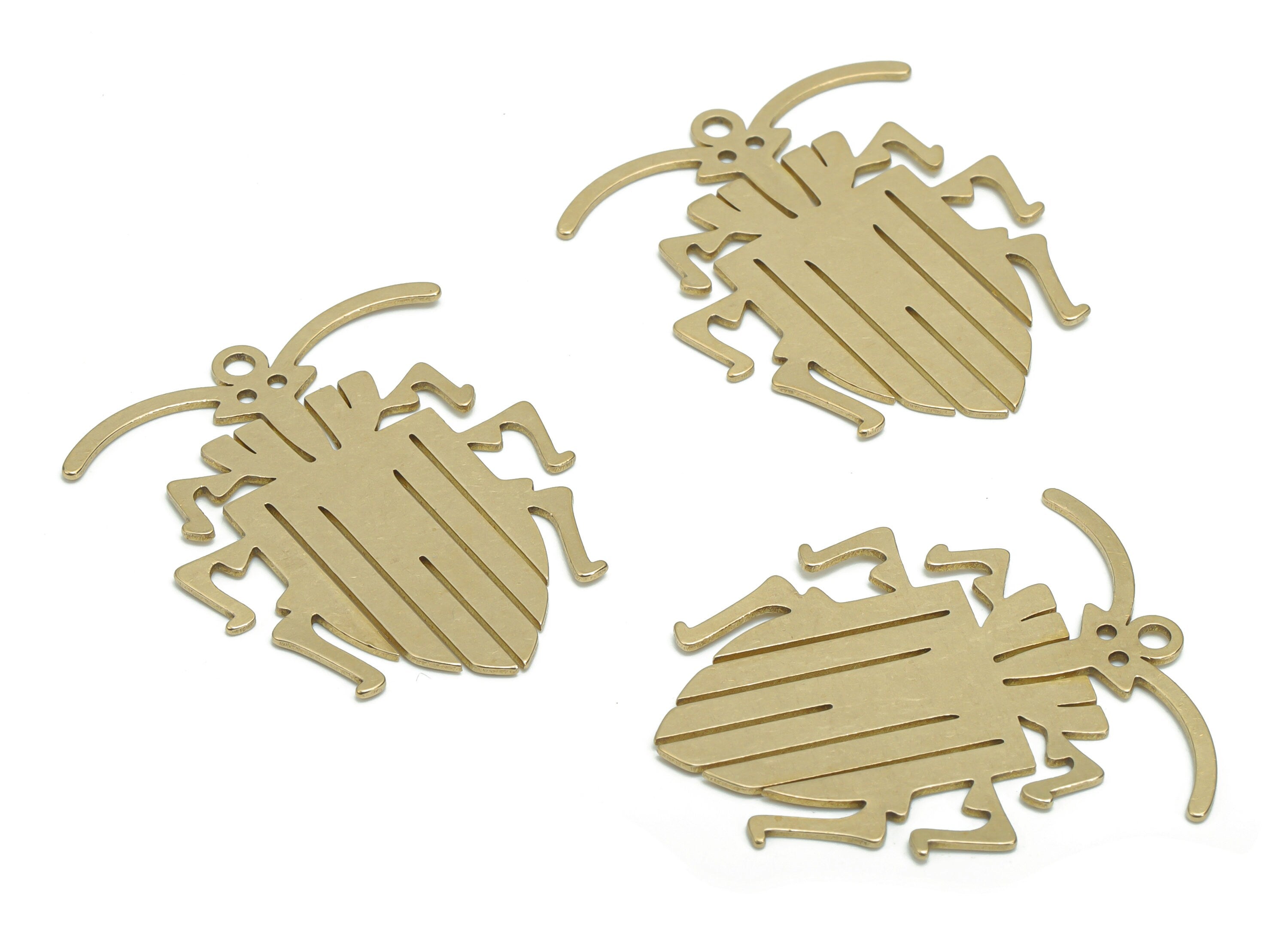 Brass Beetle Earring Charms - Raw Brass Insect Pendant - Jewelry Making Supplies - 35.6x29.9x0.65mm - PPA0243 - DOMEDBAZAAR