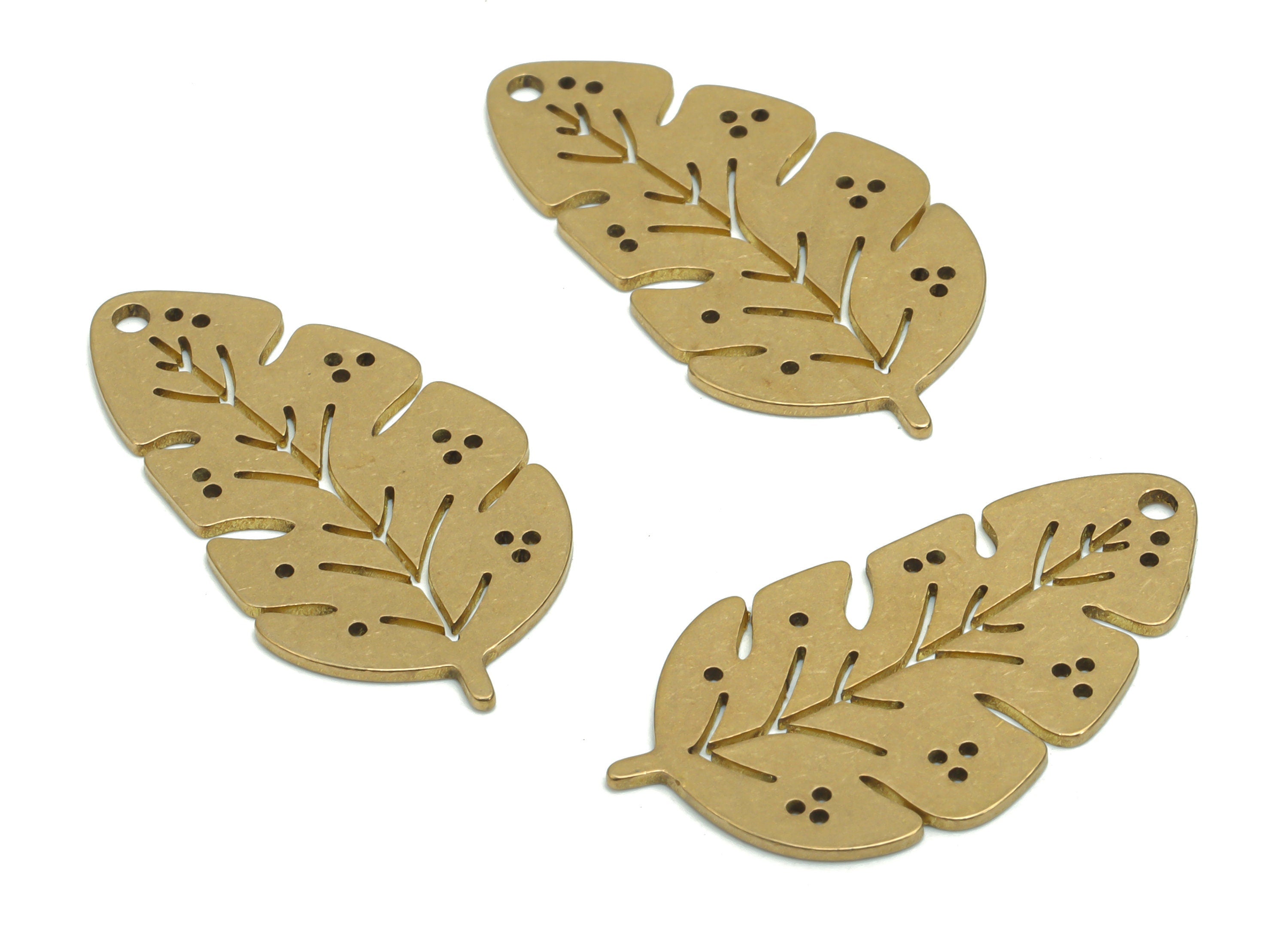 Brass Bubble Leaf Earring Charms - Raw Brass Bubble Monsters Branch Pendant - DIY Jewelry Making Supplies - 29.77x15.68x0.78mm - PPA0309 - DOMEDBAZAAR