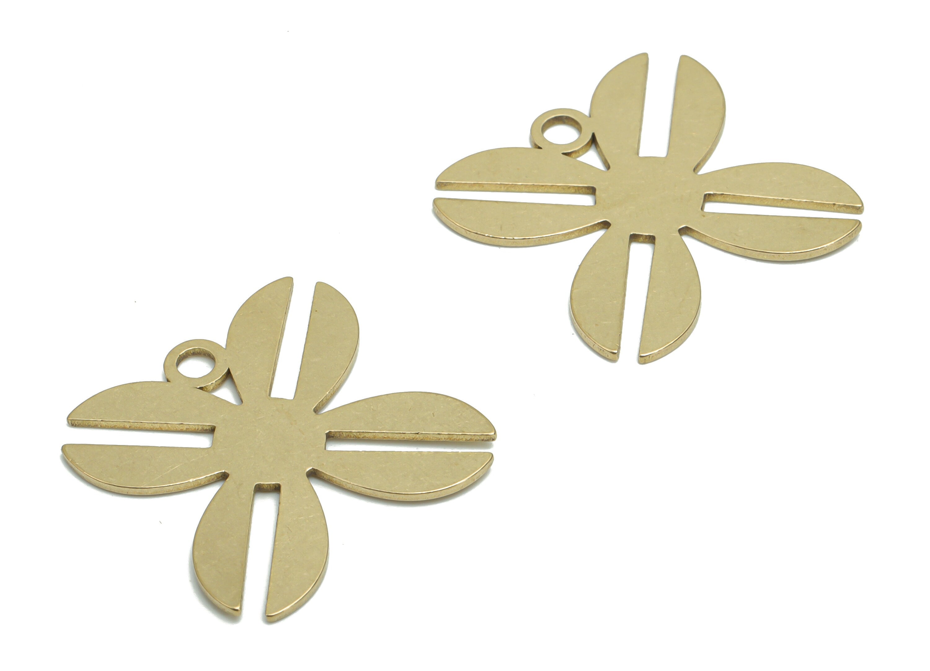 Brass Leafs Earring Charms - Raw Brass Leafs Flower Pendant - Jewelry Making Supplies - 24.92x24.56x0.88mm - PPA0228 - DOMEDBAZAAR