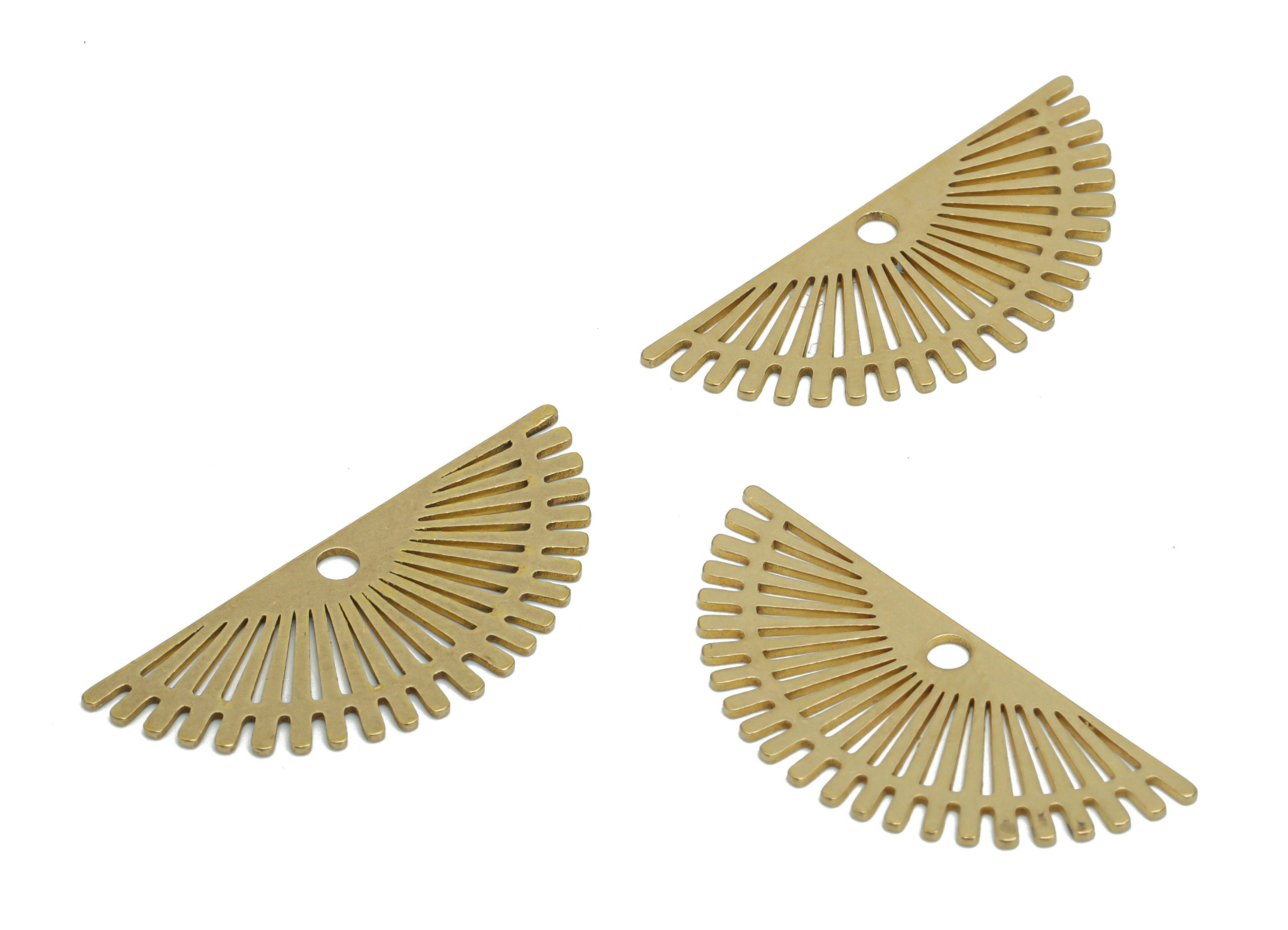 Brass Semicircle Sun Earring Charms - Raw Brass Fan Half Moon Pendant - Jewelry Making Supplies - 29.85x12.78x0.57mm - PPZ0002 - DOMEDBAZAAR