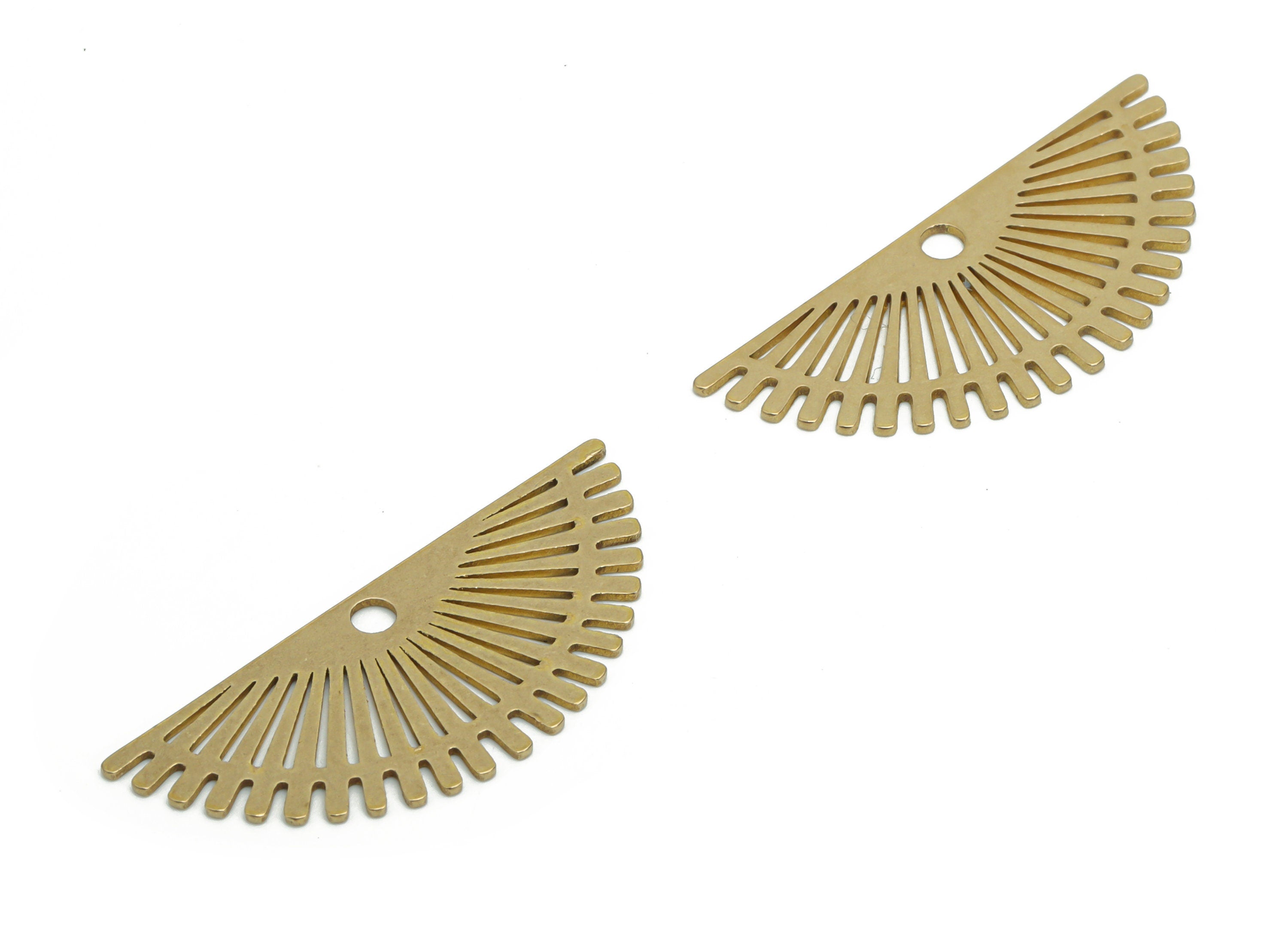 Brass Semicircle Sun Earring Charms - Raw Brass Fan Half Moon Pendant - Jewelry Making Supplies - 29.85x12.78x0.57mm - PPZ0002 - DOMEDBAZAAR