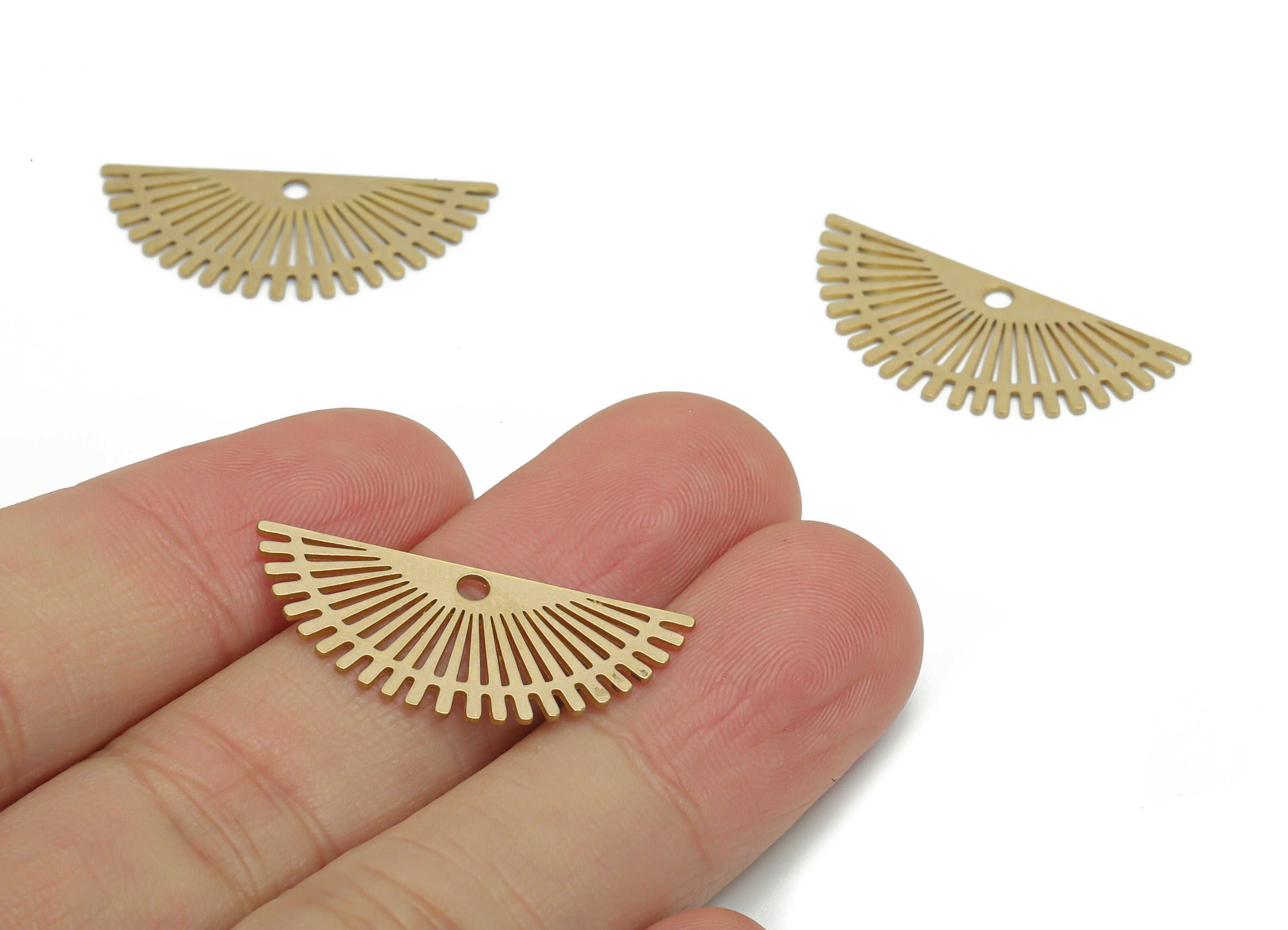 Brass Semicircle Sun Earring Charms - Raw Brass Fan Half Moon Pendant - Jewelry Making Supplies - 29.85x12.78x0.57mm - PPZ0002 - DOMEDBAZAAR