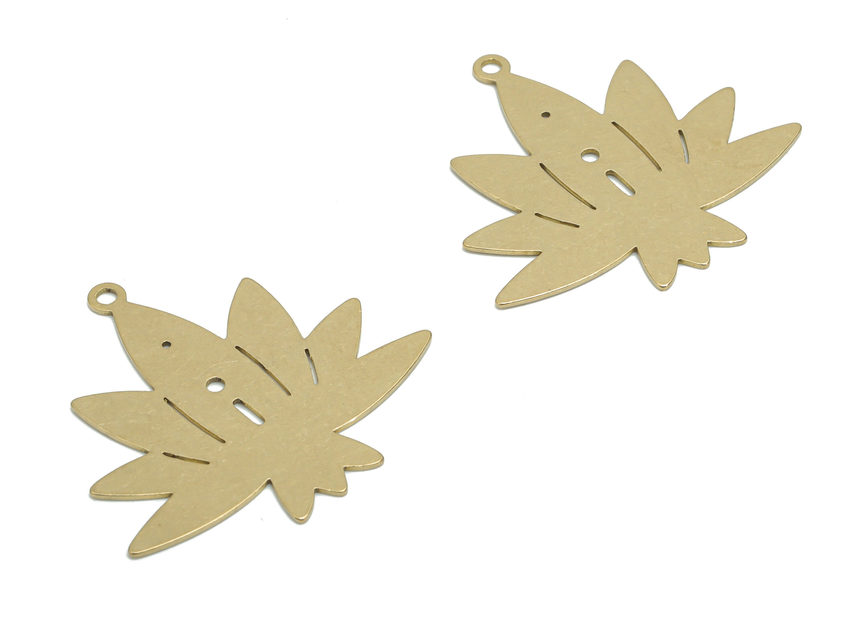 Brass Lotus Earring Charms - Raw Brass Flower Pendant - DIY Jewelry Making Supplies - 29.71x28.19x0.53mm - PPA0252 - DOMEDBAZAAR